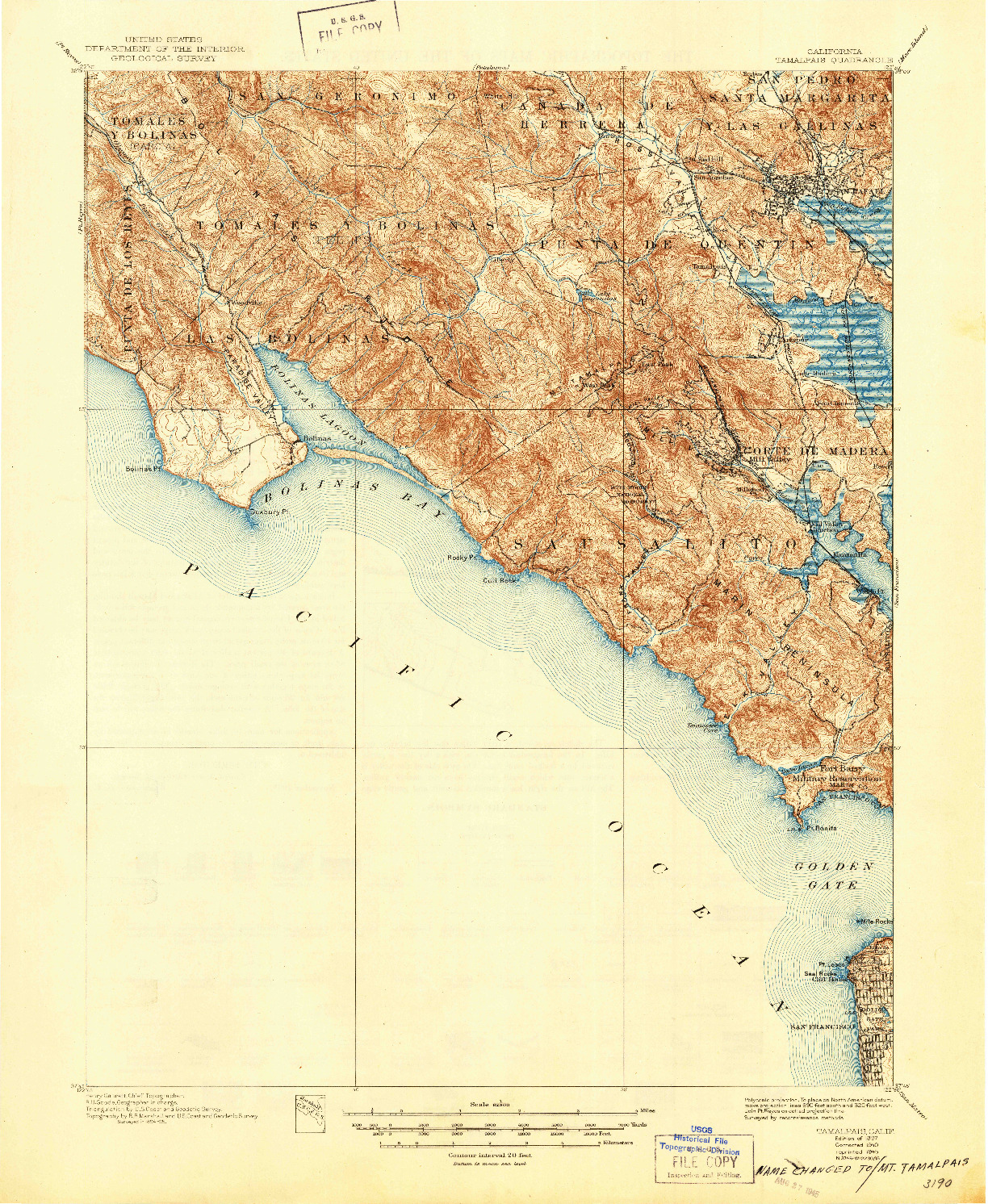 USGS 1:62500-SCALE QUADRANGLE FOR TAMALPAIS, CA 1897