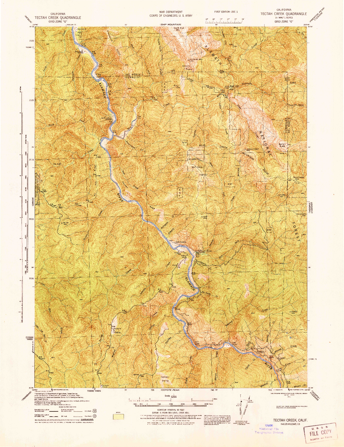 USGS 1:62500-SCALE QUADRANGLE FOR TECTAH CREEK, CA 1945