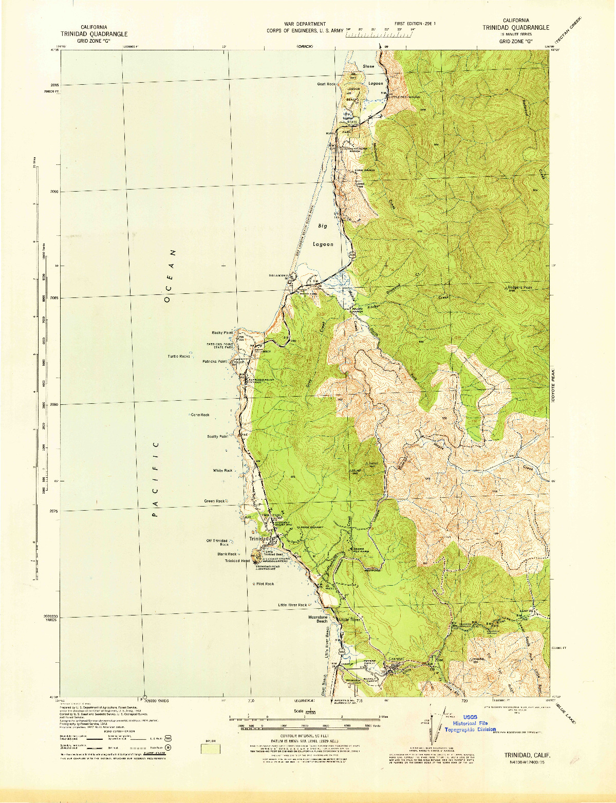 USGS 1:62500-SCALE QUADRANGLE FOR TRINIDAD, CA 1945