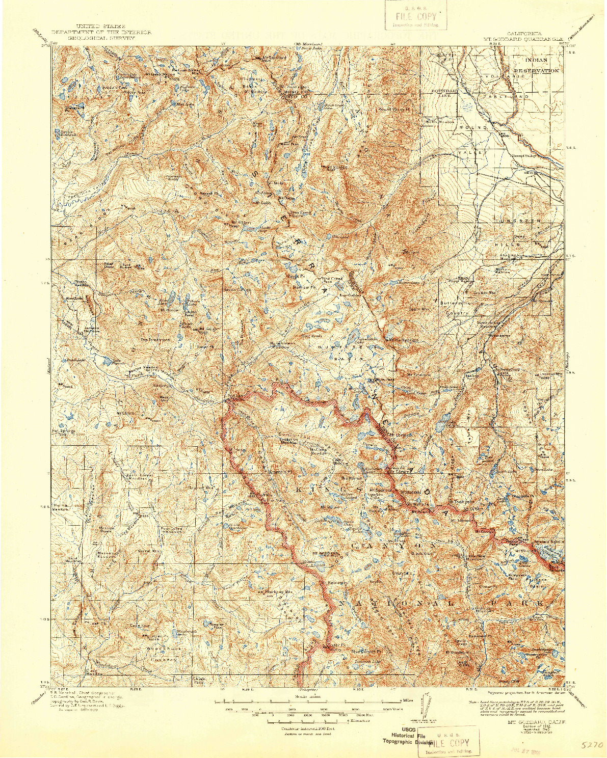 USGS 1:125000-SCALE QUADRANGLE FOR MT. GODDARD, CA 1912