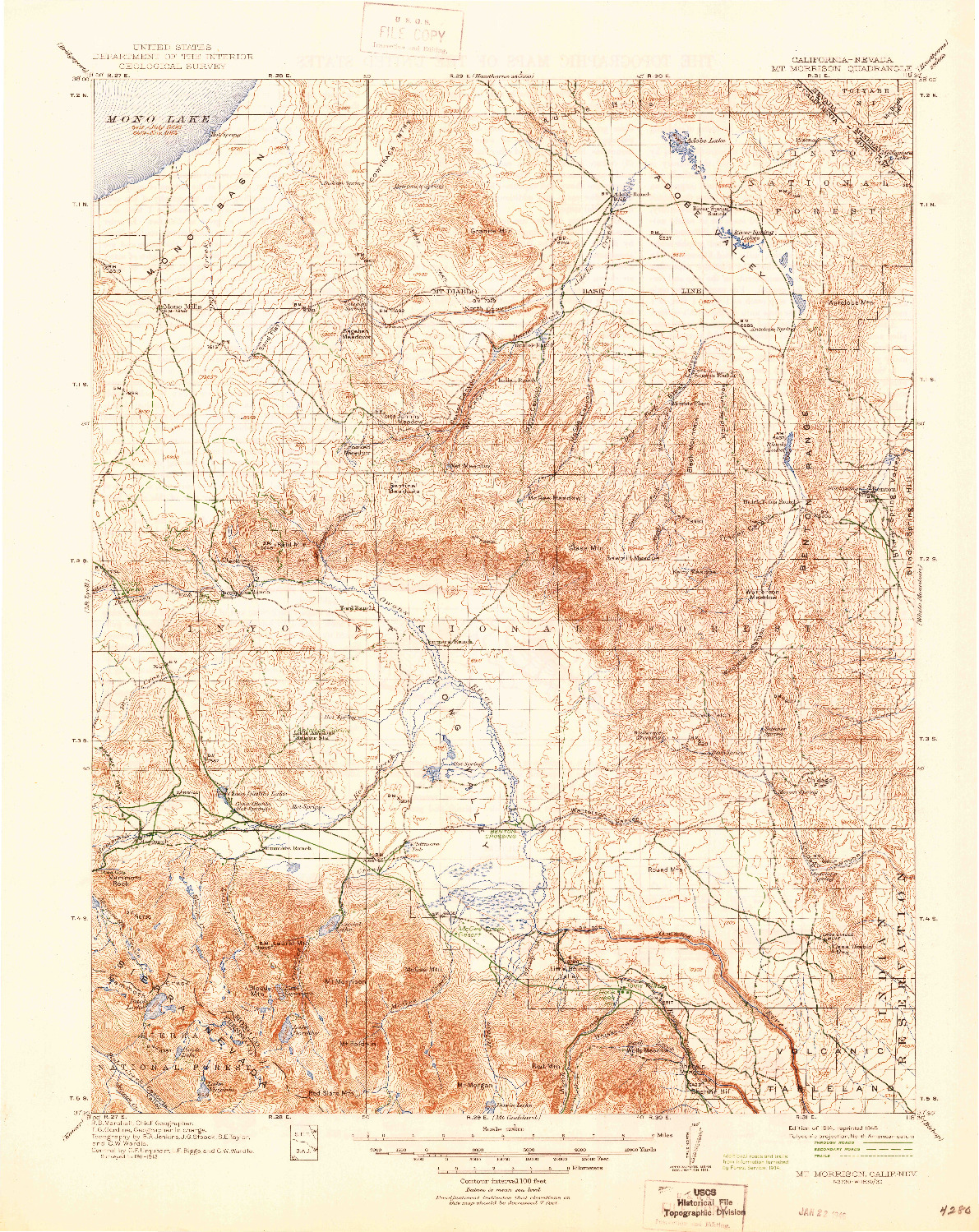 USGS 1:125000-SCALE QUADRANGLE FOR MT. MORRISON, CA 1914