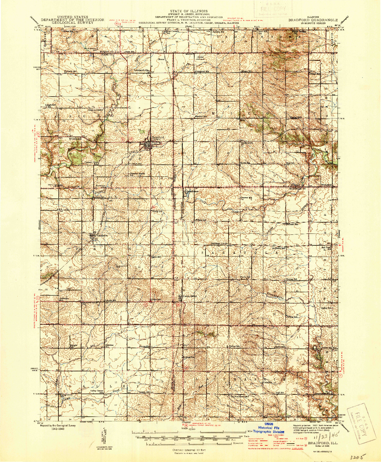 USGS 1:62500-SCALE QUADRANGLE FOR BRADFORD, IL 1945
