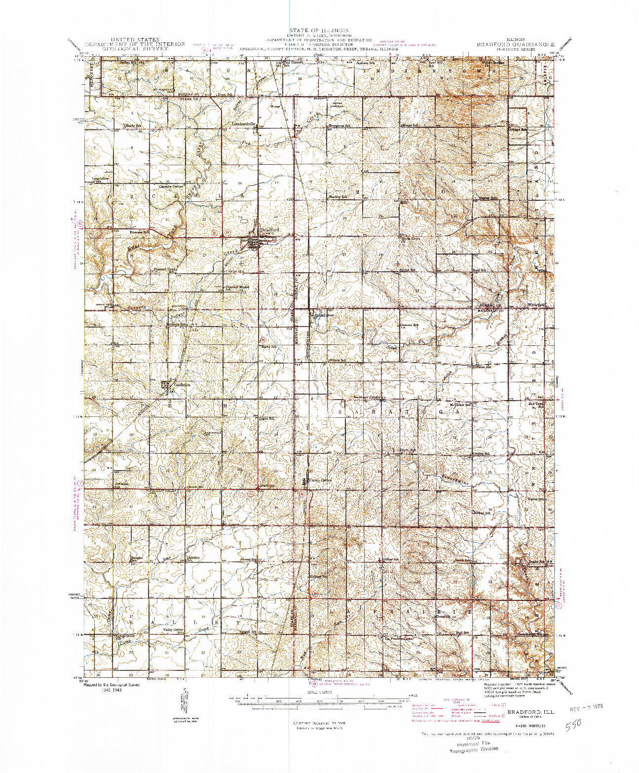 USGS 1:62500-SCALE QUADRANGLE FOR BRADFORD, IL 1945