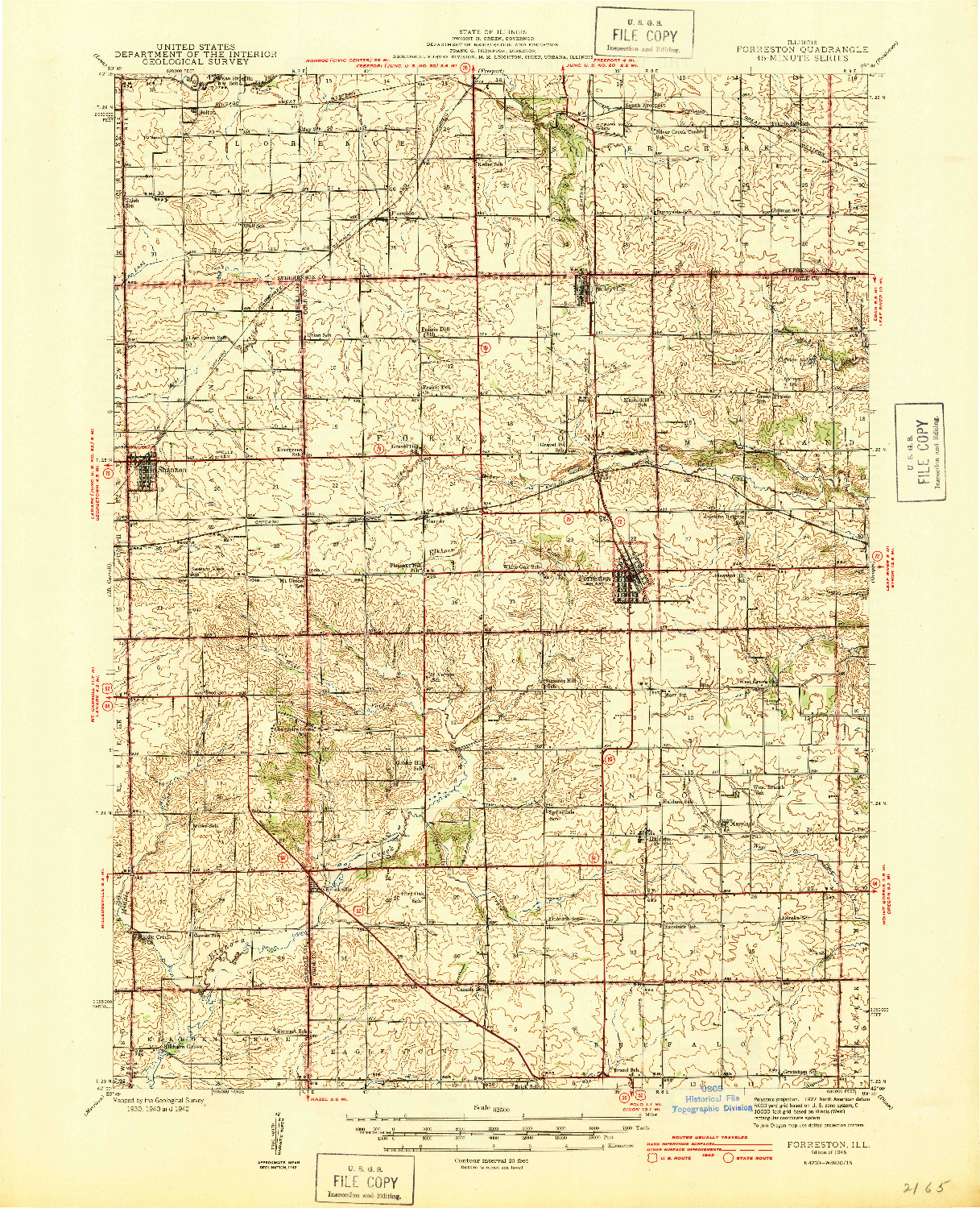 USGS 1:62500-SCALE QUADRANGLE FOR FORRESTON, IL 1945
