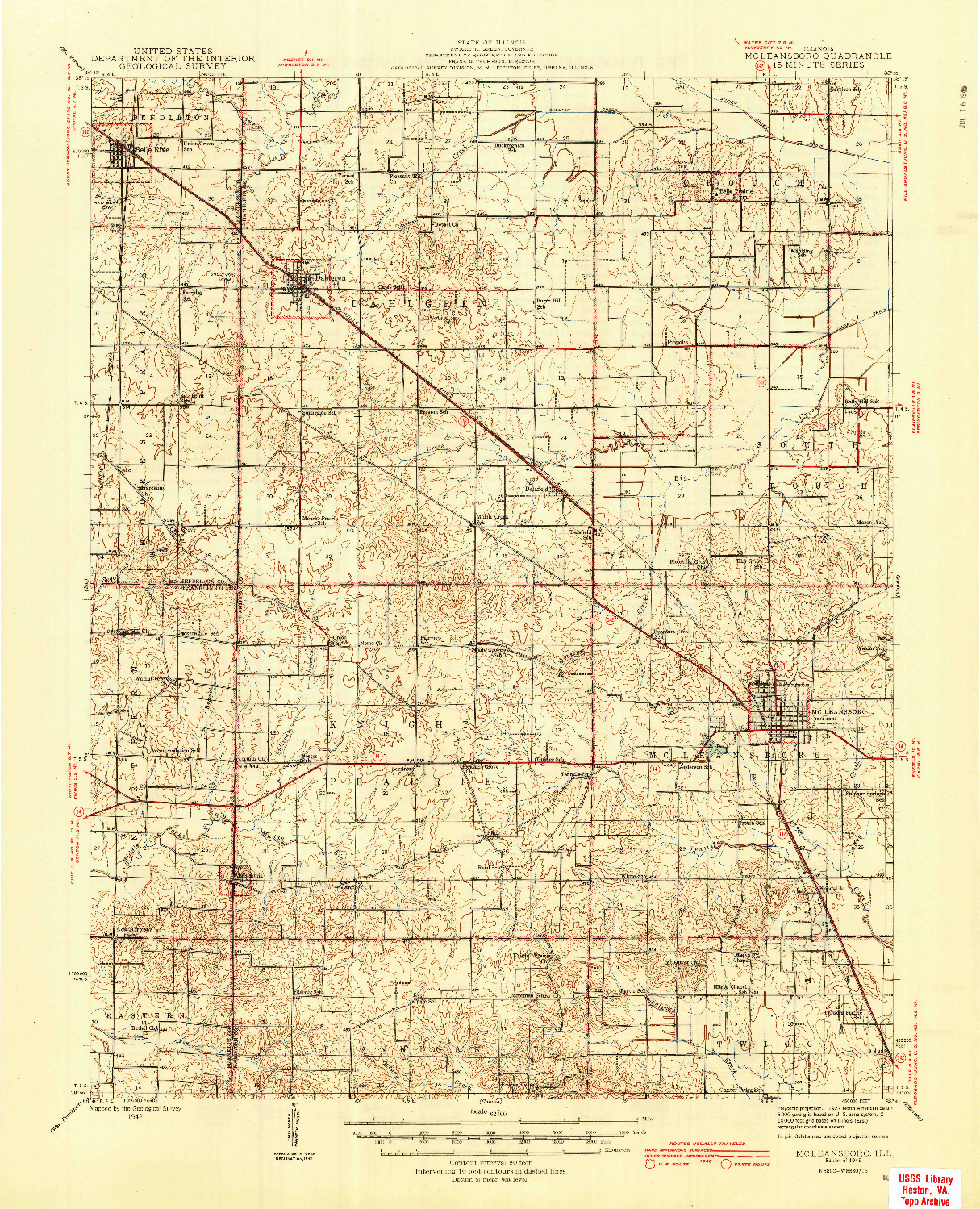 USGS 1:62500-SCALE QUADRANGLE FOR MCLEANSBORO, IL 1945