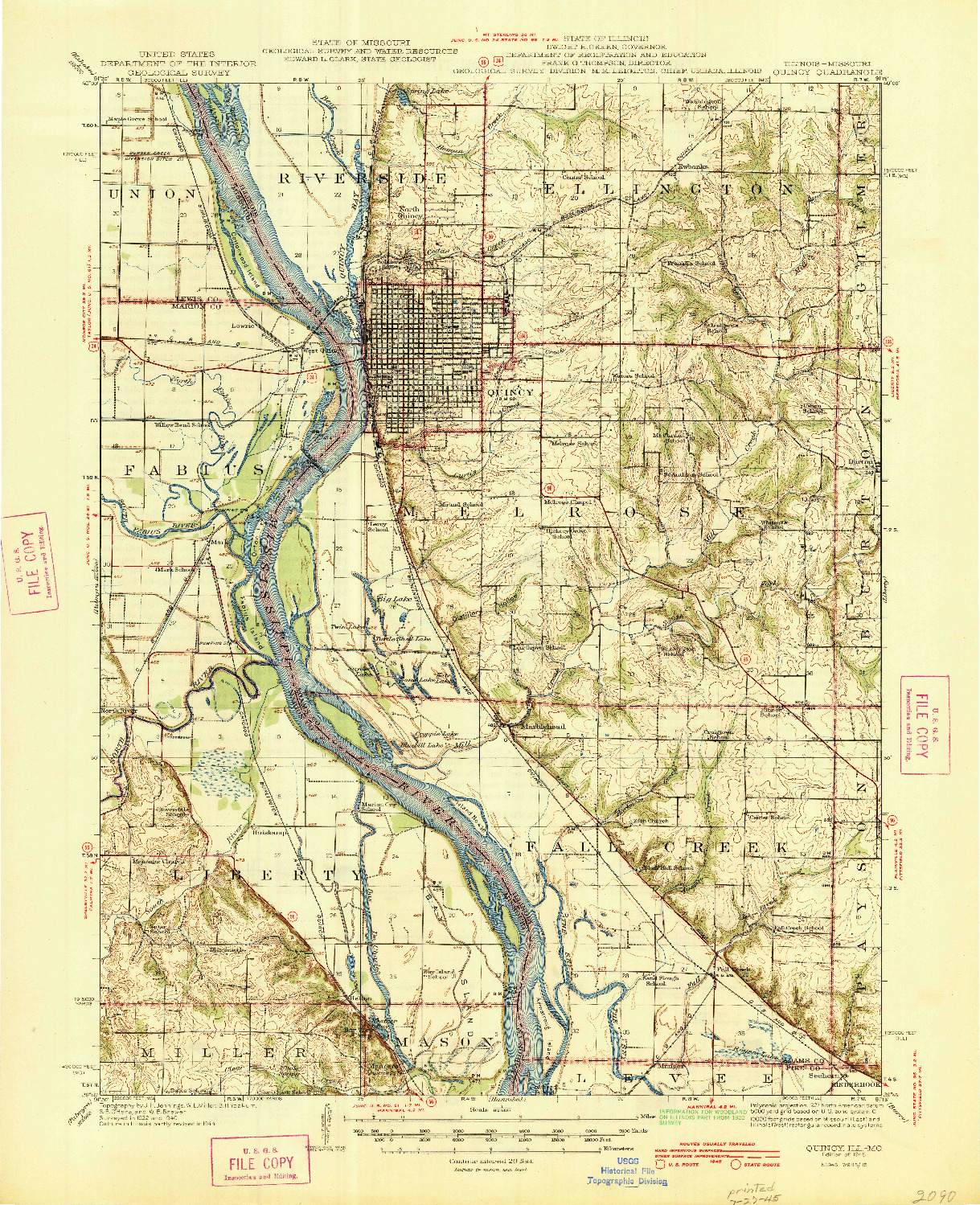 USGS 1:62500-SCALE QUADRANGLE FOR QUINCY, IL 1945