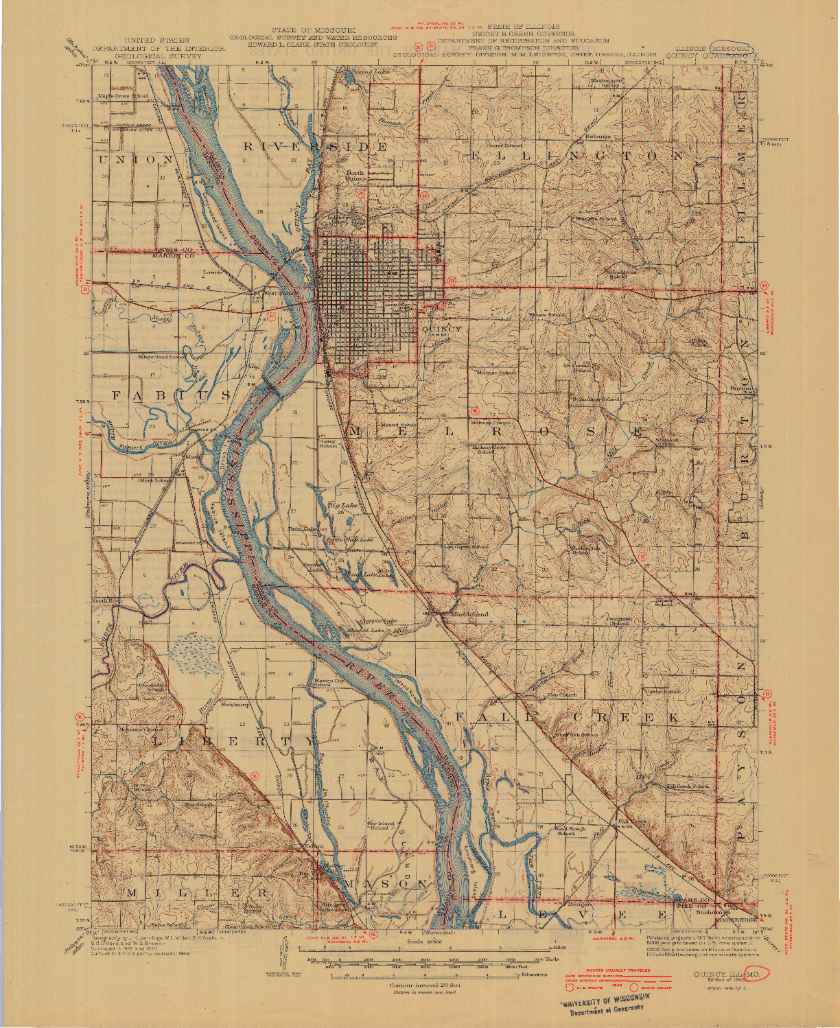 USGS 1:62500-SCALE QUADRANGLE FOR QUINCY, IL 1945