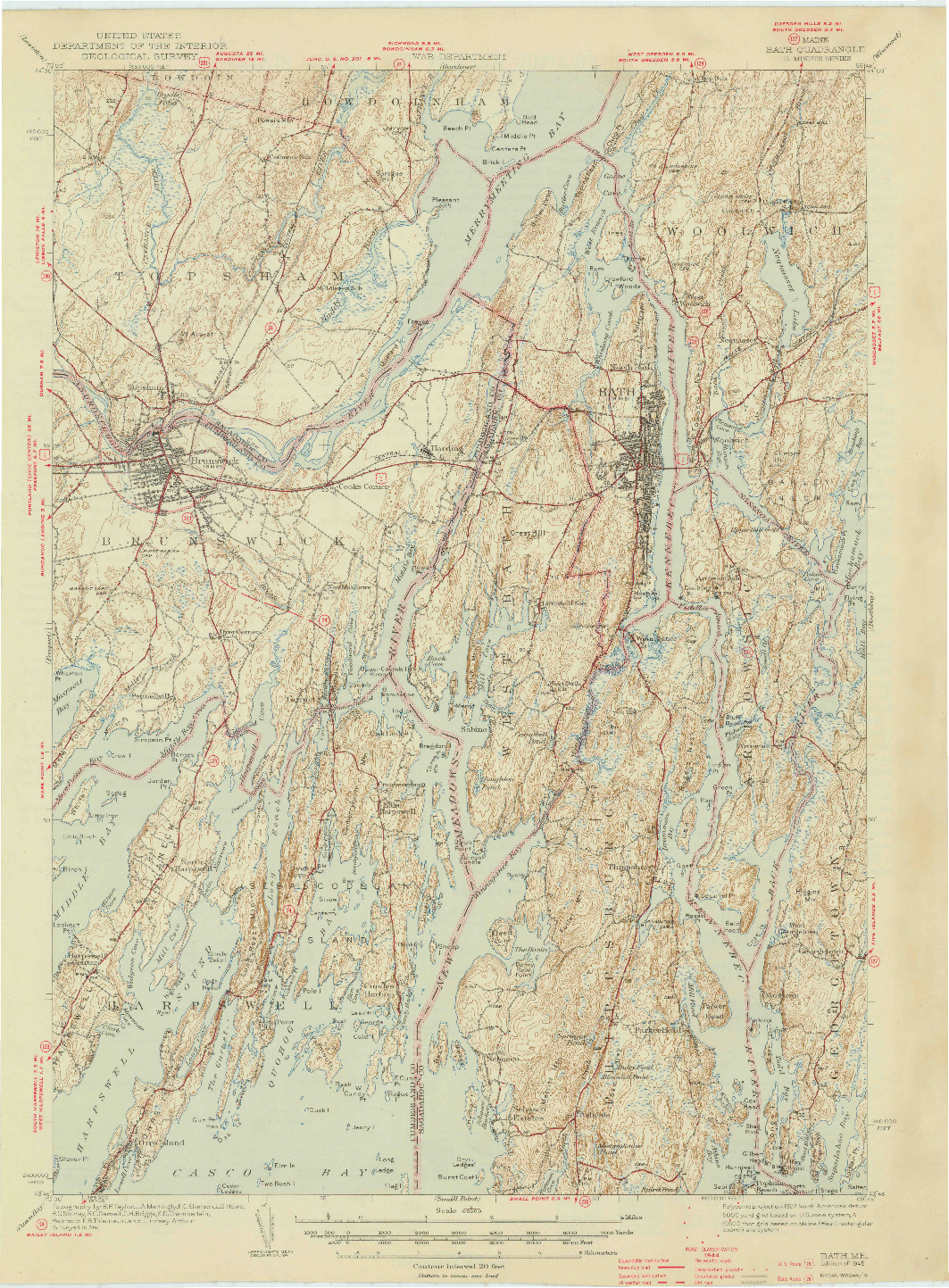 USGS 1:62500-SCALE QUADRANGLE FOR BATH, ME 1945