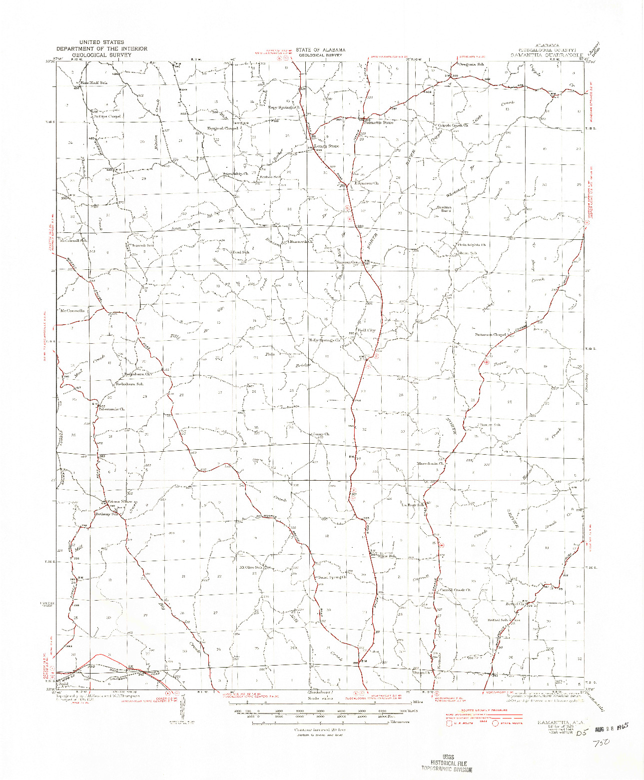 USGS 1:62500-SCALE QUADRANGLE FOR SAMANTHA, AL 1928