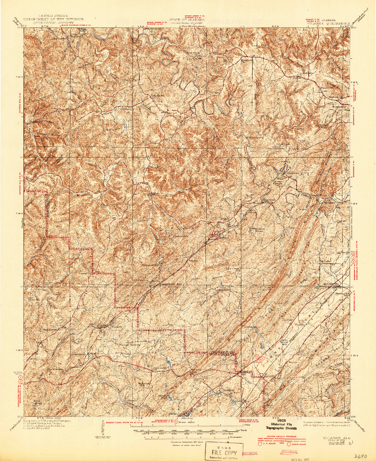 USGS 1:62500-SCALE QUADRANGLE FOR YOLANDE, AL 1935