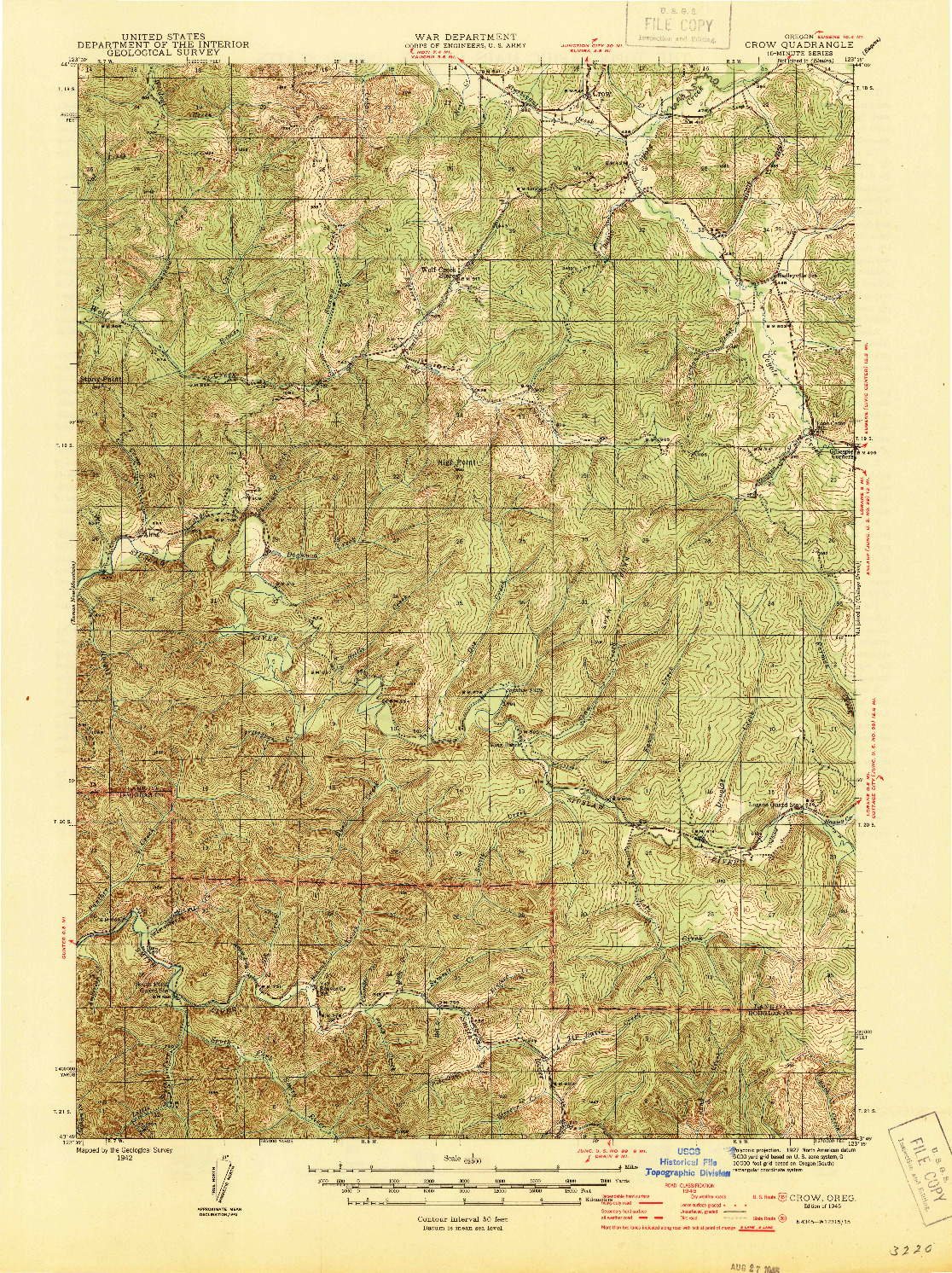 USGS 1:62500-SCALE QUADRANGLE FOR CROW, OR 1945