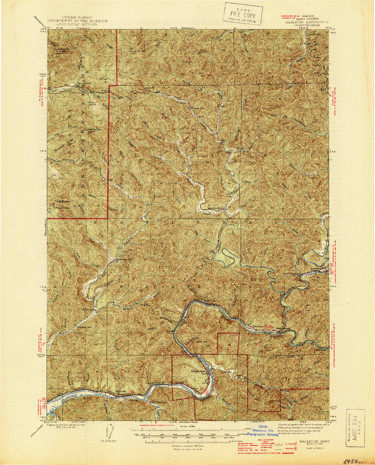 USGS 1:62500-SCALE QUADRANGLE FOR MAPLETON, OR 1945