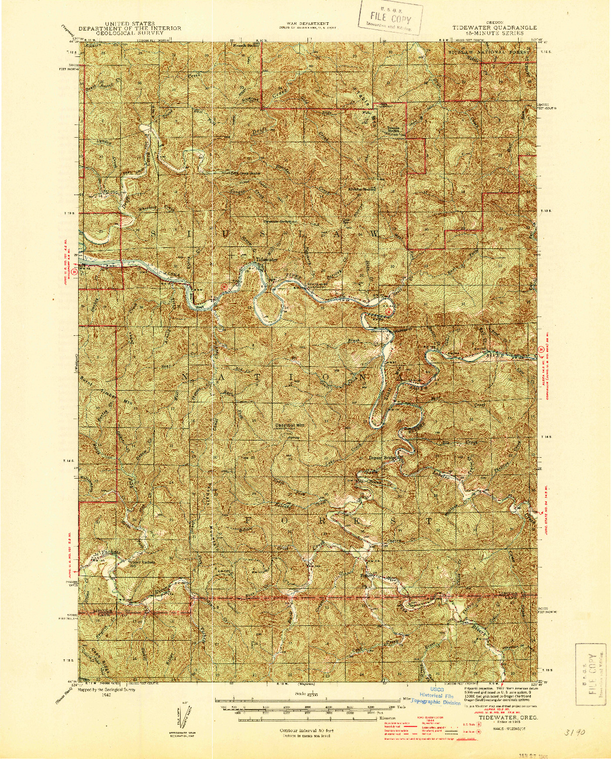 USGS 1:62500-SCALE QUADRANGLE FOR TIDEWATER, OR 1942