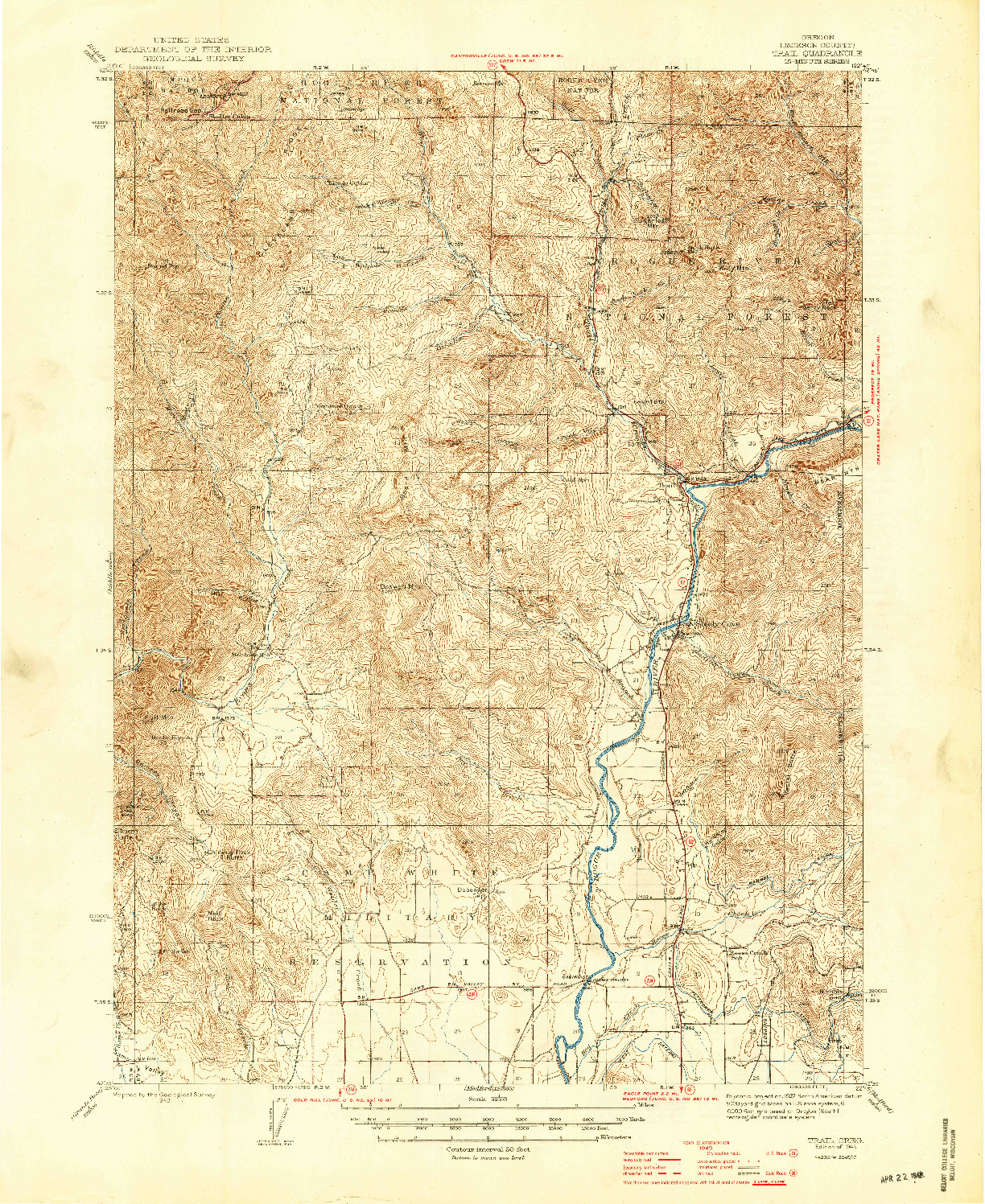 USGS 1:62500-SCALE QUADRANGLE FOR TRAIL, OR 1943