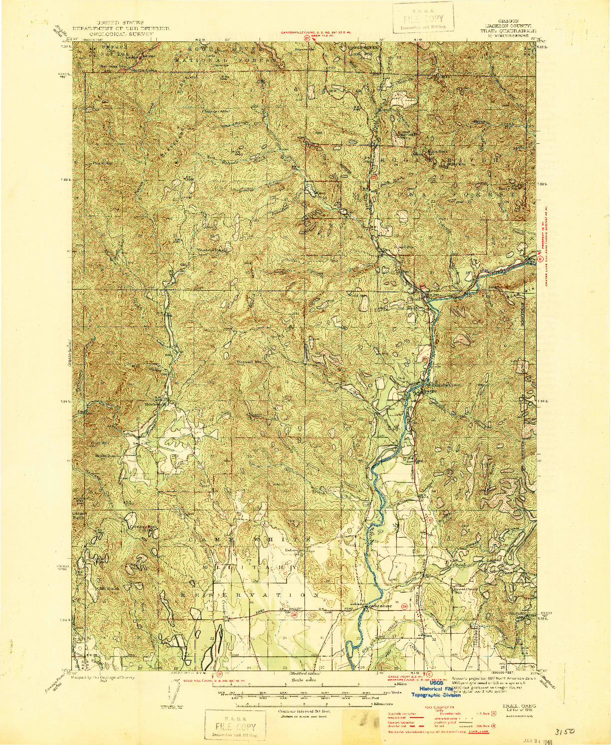 USGS 1:62500-SCALE QUADRANGLE FOR TRAIL, OR 1943