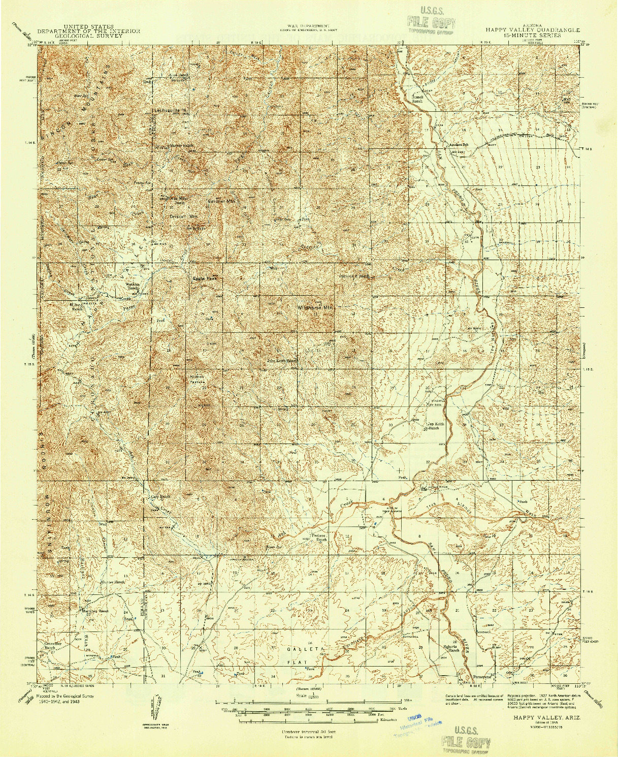 USGS 1:62500-SCALE QUADRANGLE FOR HAPPY VALLEY, AZ 1945