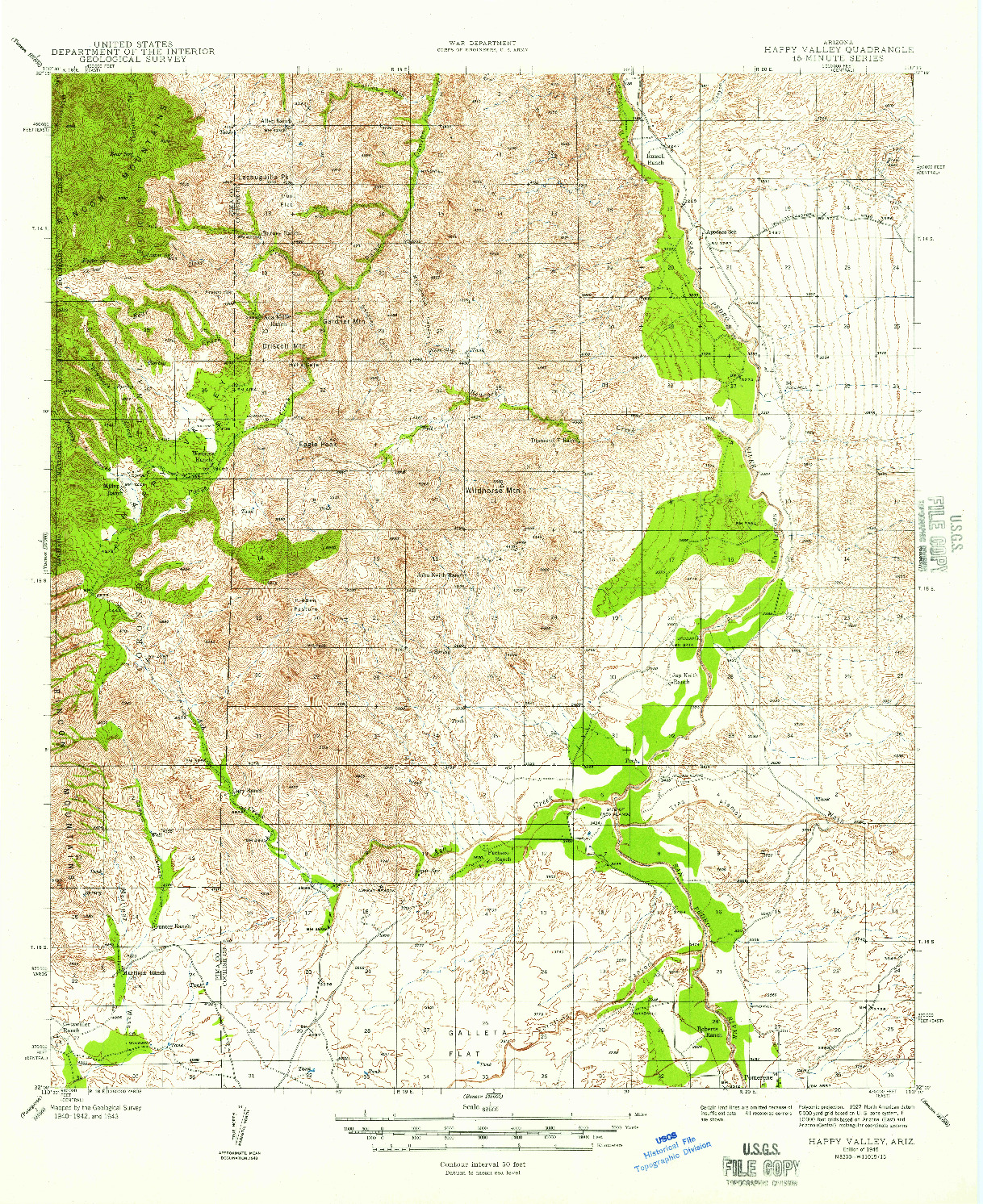 USGS 1:62500-SCALE QUADRANGLE FOR HAPPY VALLEY, AZ 1945