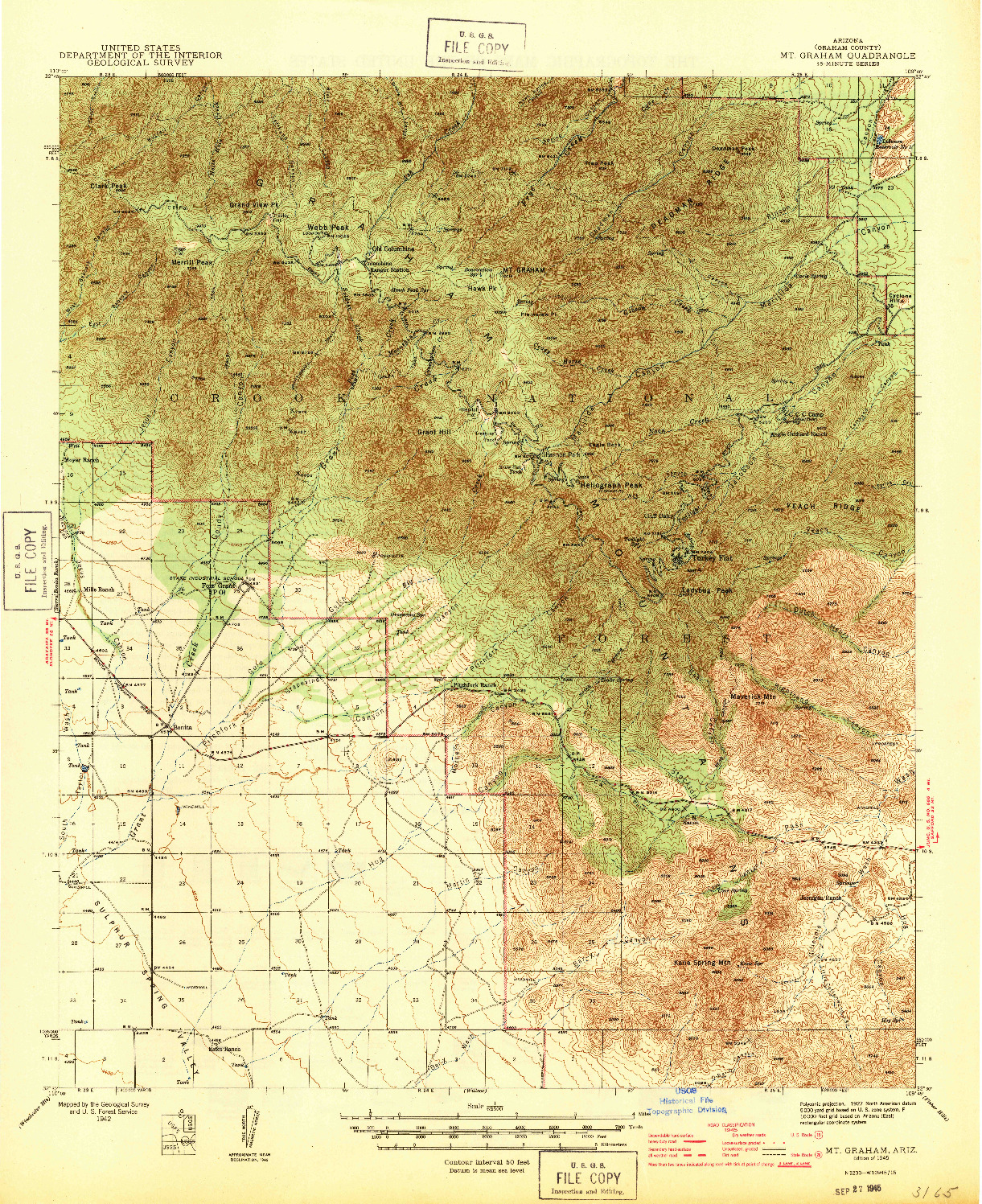 USGS 1:62500-SCALE QUADRANGLE FOR MT. GRAHAM, AZ 1945