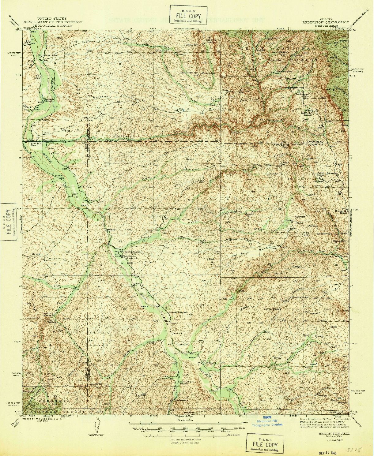 USGS 1:62500-SCALE QUADRANGLE FOR REDINGTON, AZ 1945