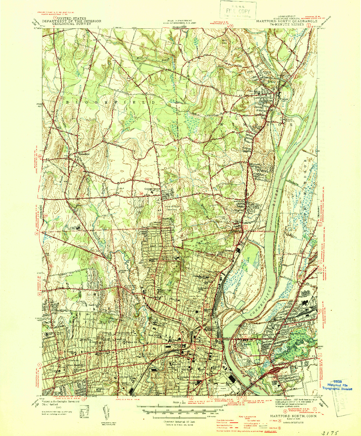 USGS 1:31680-SCALE QUADRANGLE FOR HARTFORD NORTH, CT 1945