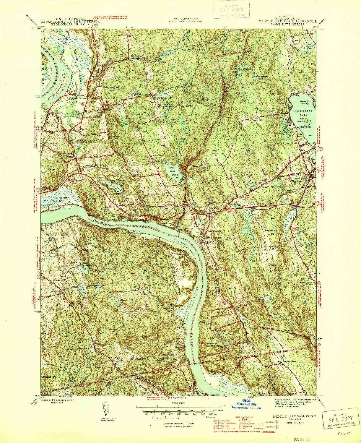 USGS 1:31680-SCALE QUADRANGLE FOR MIDDLE HADDAM, CT 1945