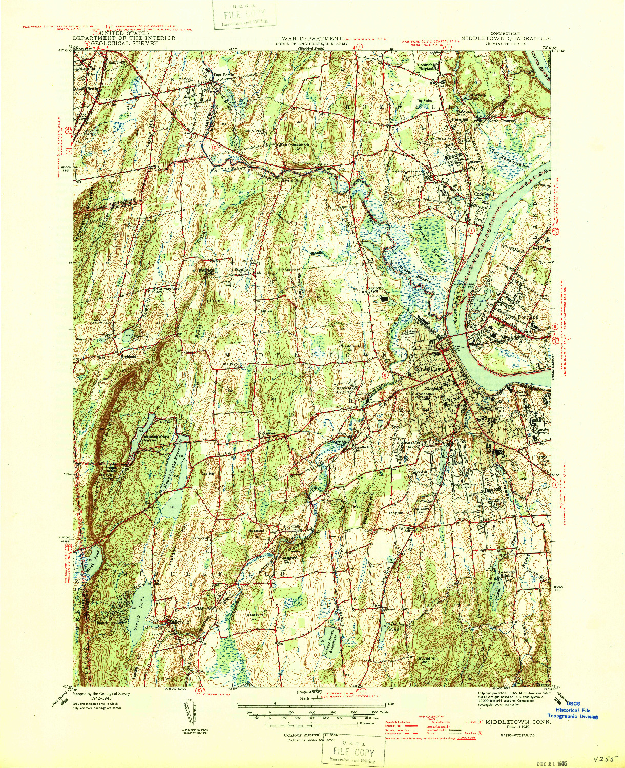 USGS 1:31680-SCALE QUADRANGLE FOR MIDDLETOWN, CT 1945