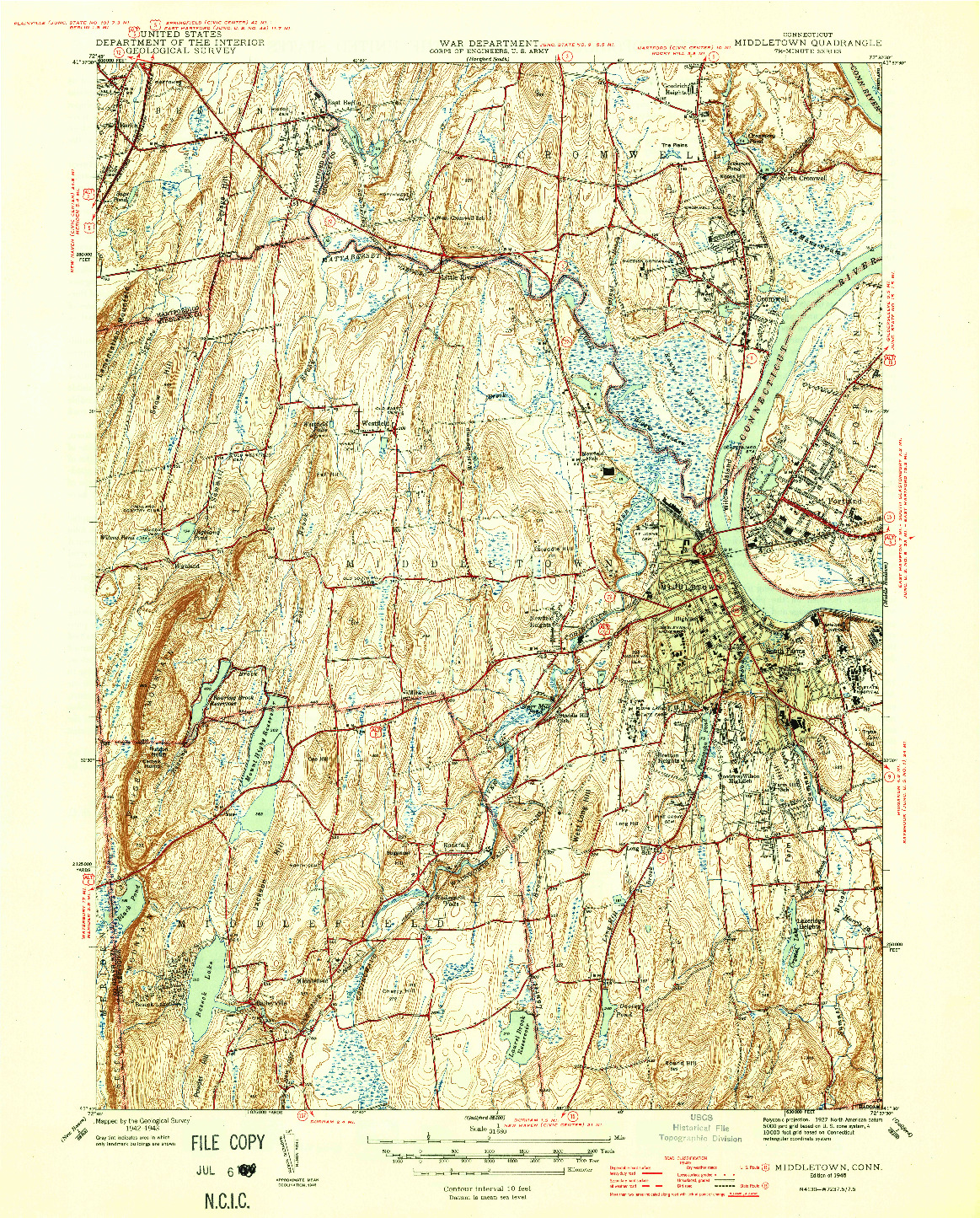 USGS 1:31680-SCALE QUADRANGLE FOR MIDDLETOWN, CT 1945