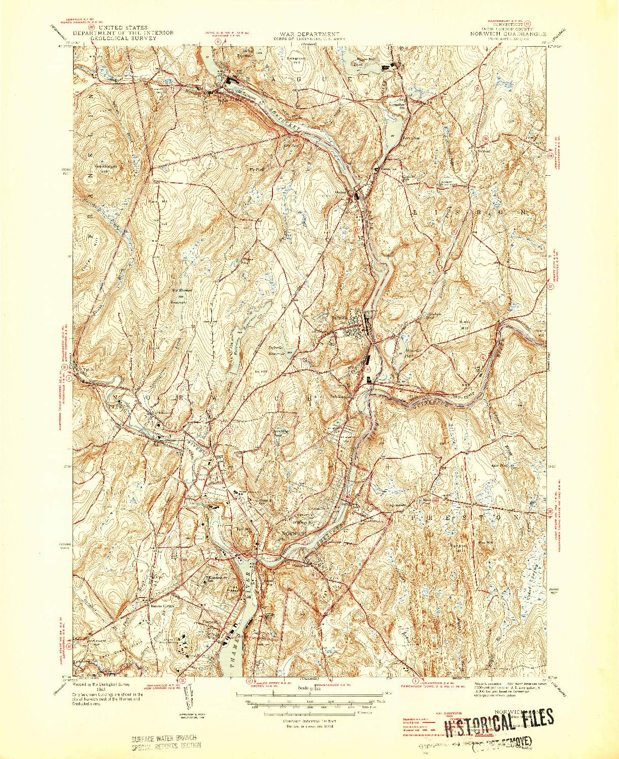 USGS 1:31680-SCALE QUADRANGLE FOR NORWICH, CT 1945