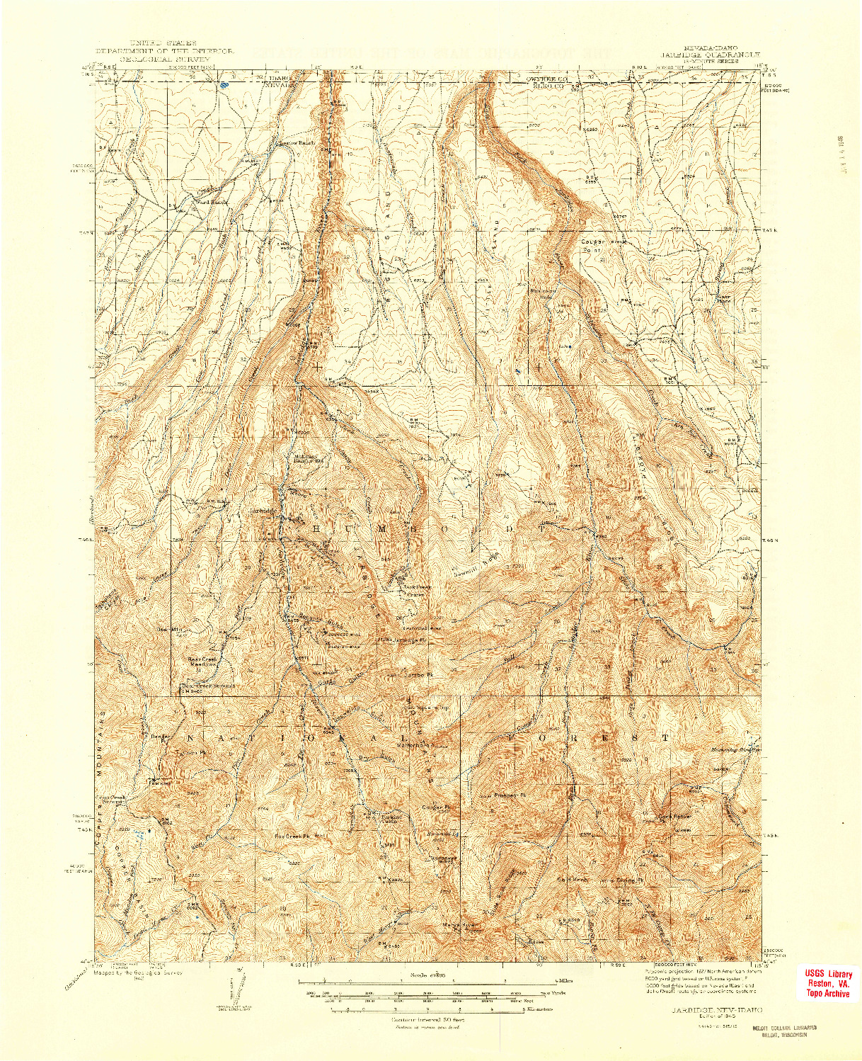 USGS 1:62500-SCALE QUADRANGLE FOR JARBIDGE, NV 1945