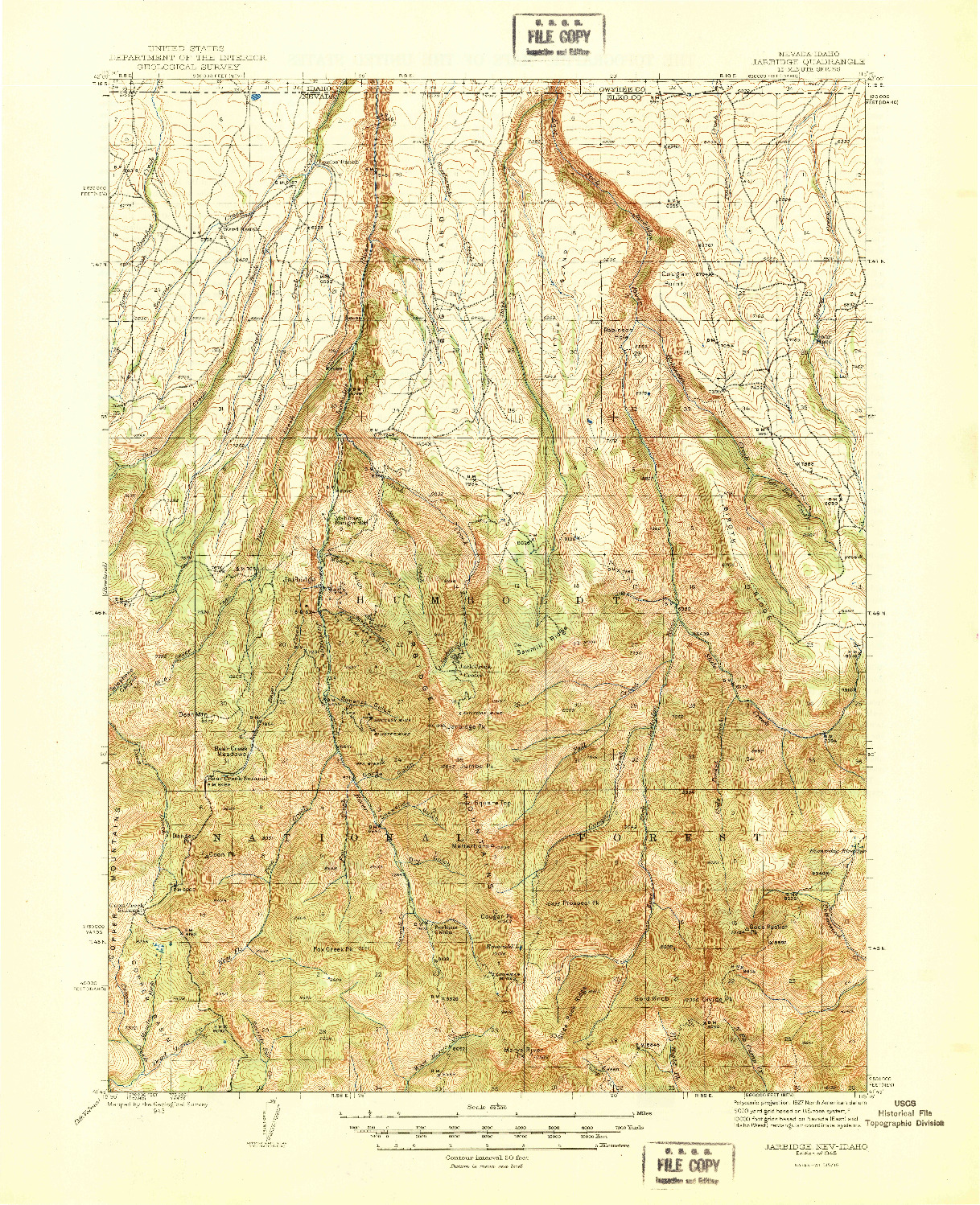 USGS 1:62500-SCALE QUADRANGLE FOR JARBIDGE, NV 1945