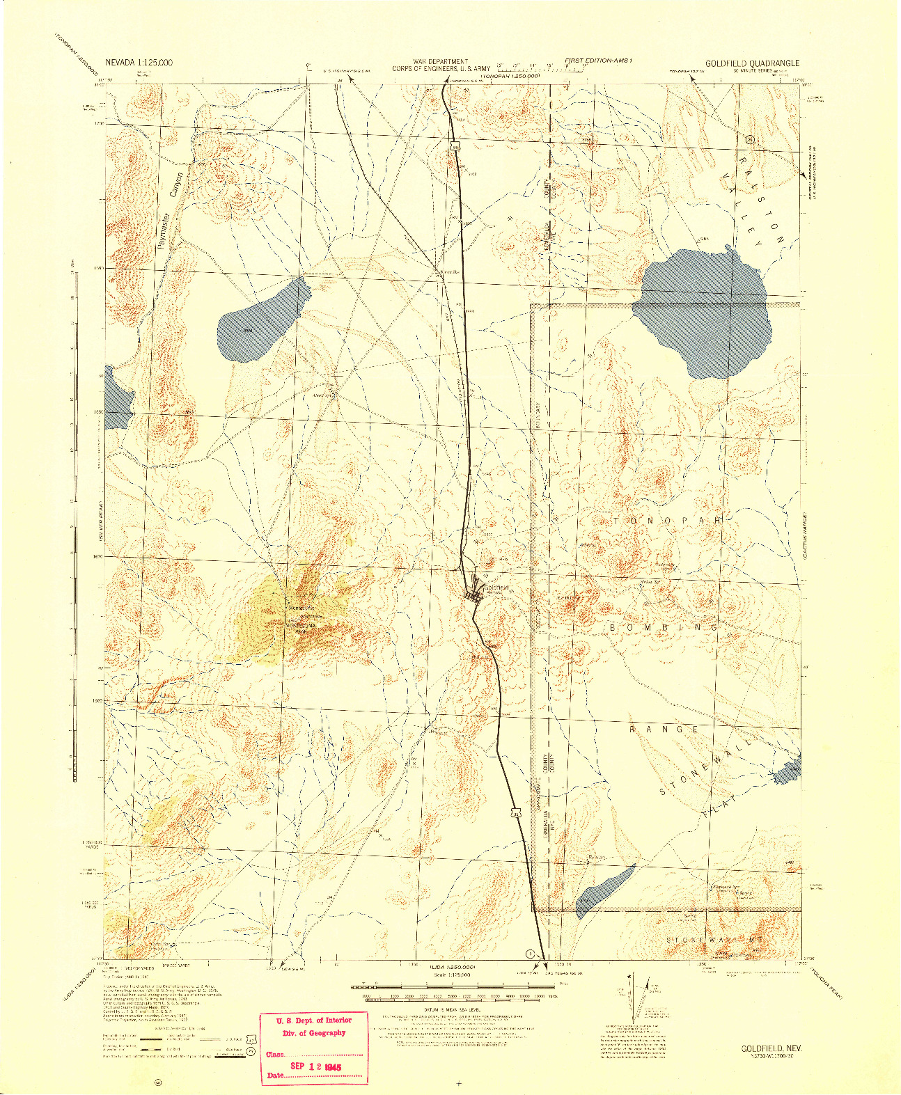 USGS 1:125000-SCALE QUADRANGLE FOR GOLDFIELD, NV 1945