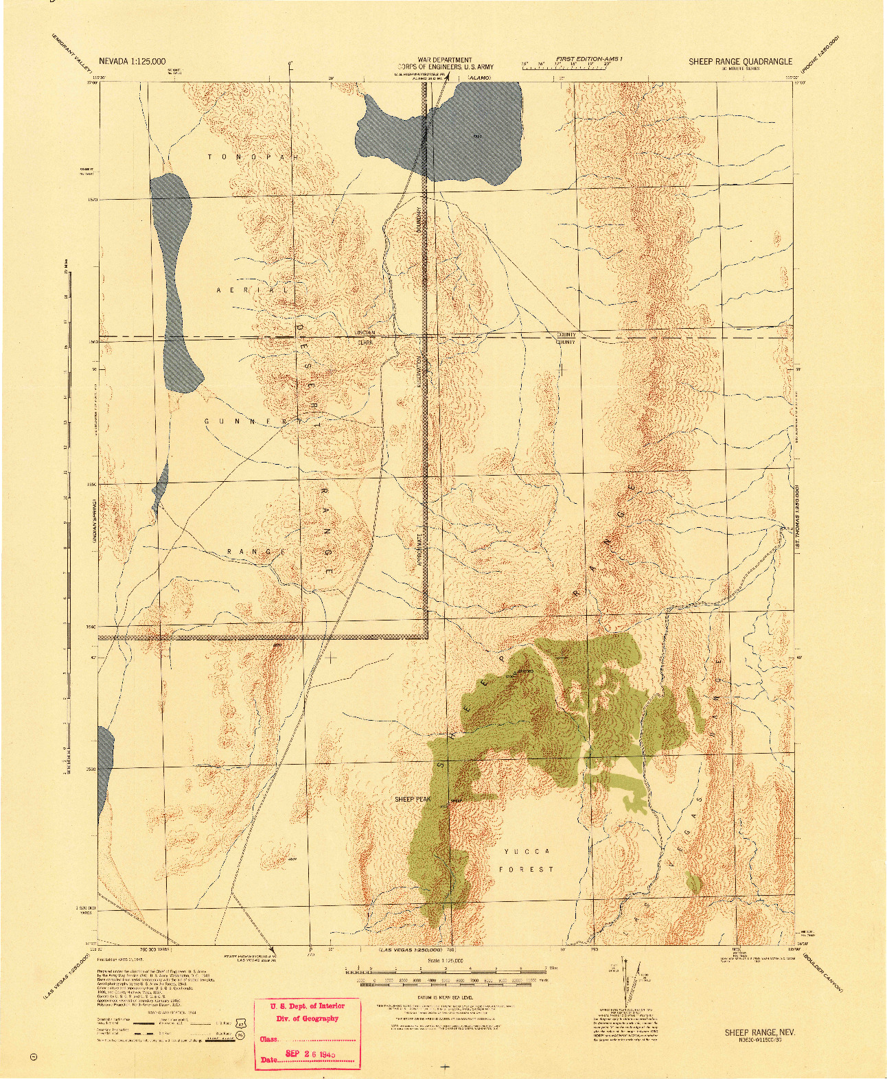 USGS 1:125000-SCALE QUADRANGLE FOR SHEEP RANGE, NV 1945