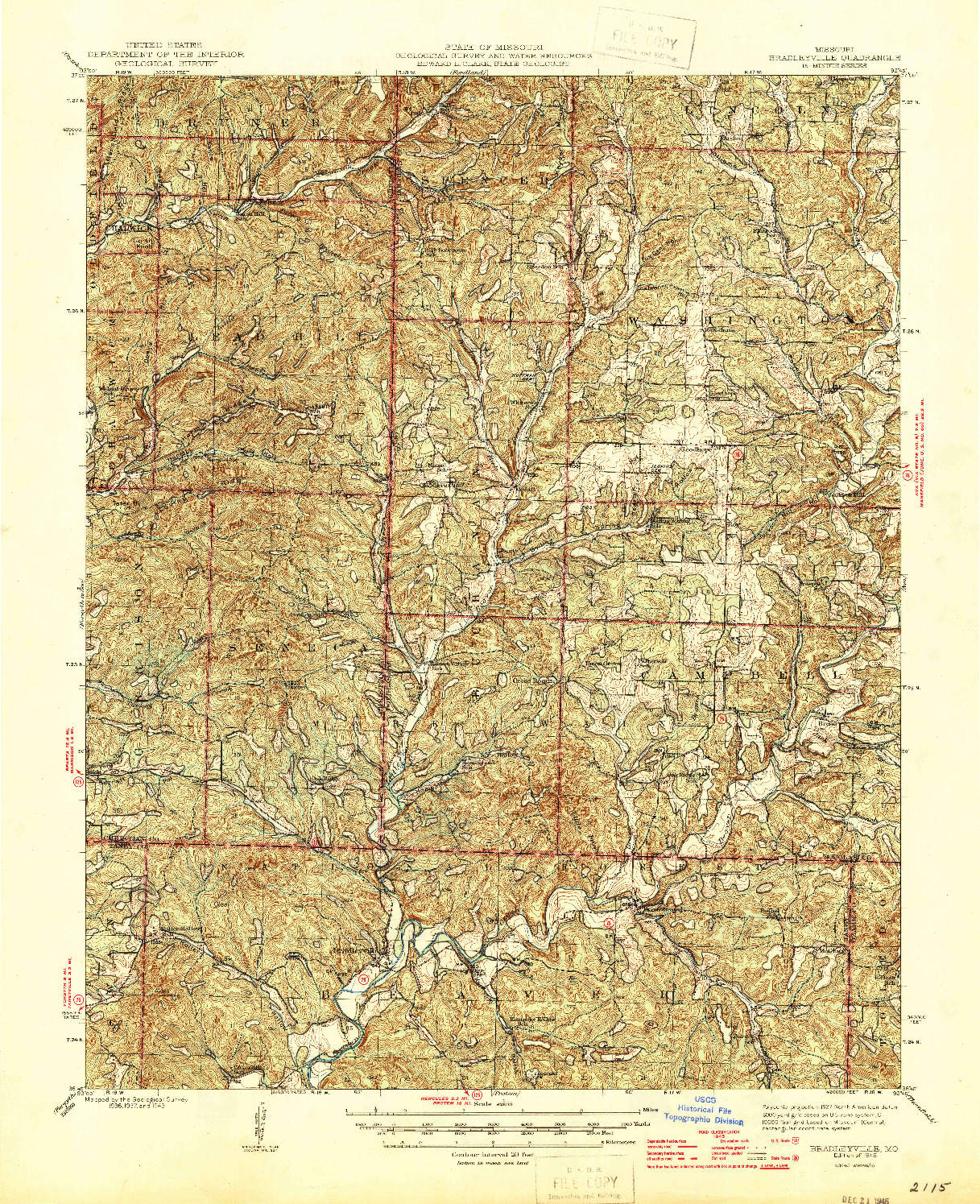 USGS 1:62500-SCALE QUADRANGLE FOR BRADLEYVILLE, MO 1945