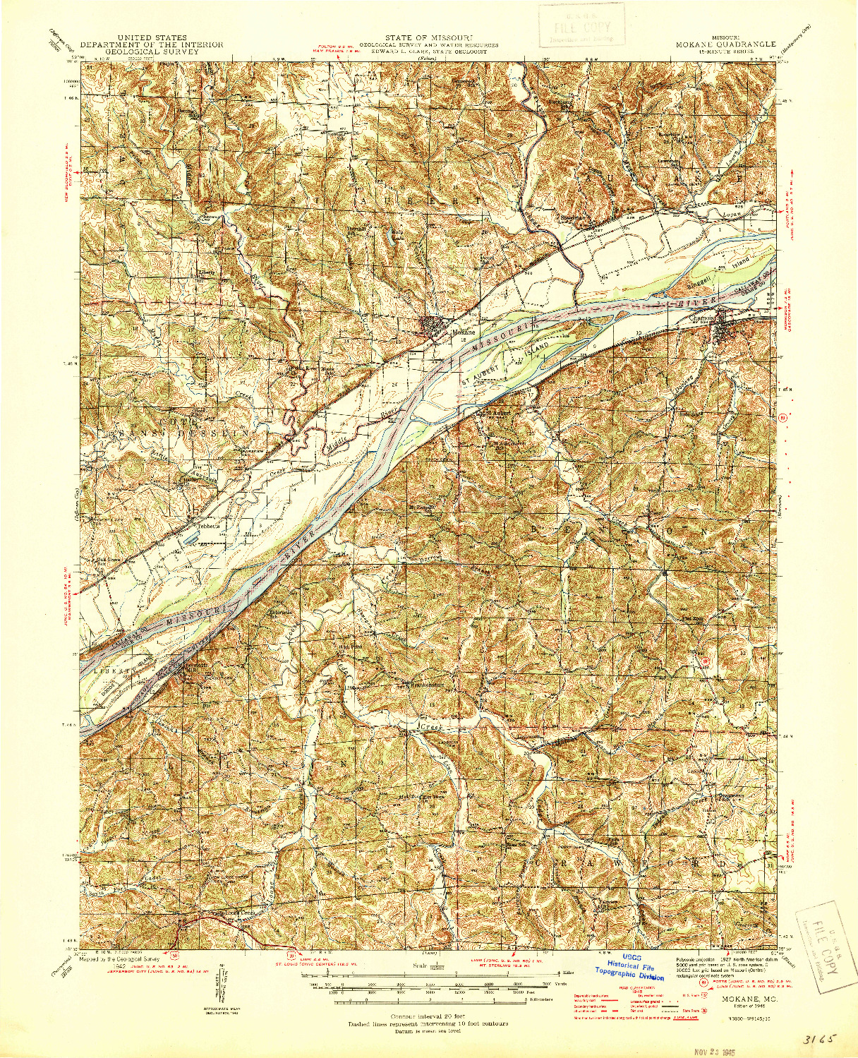 USGS 1:62500-SCALE QUADRANGLE FOR MOKANE, MO 1945