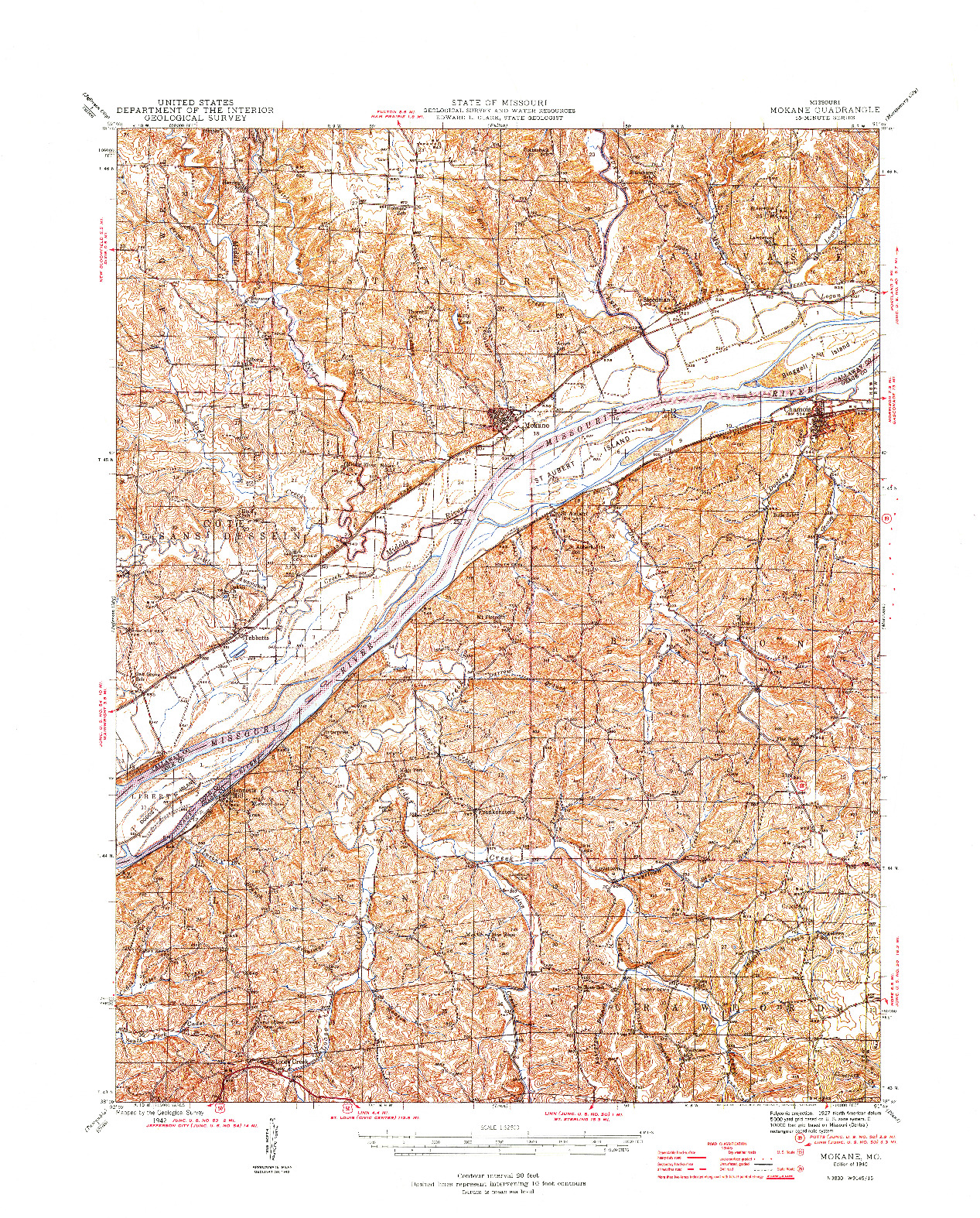 USGS 1:62500-SCALE QUADRANGLE FOR MOKANE, MO 1945