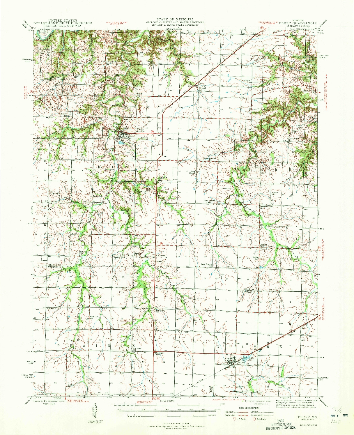 USGS 1:62500-SCALE QUADRANGLE FOR PERRY, MO 1945