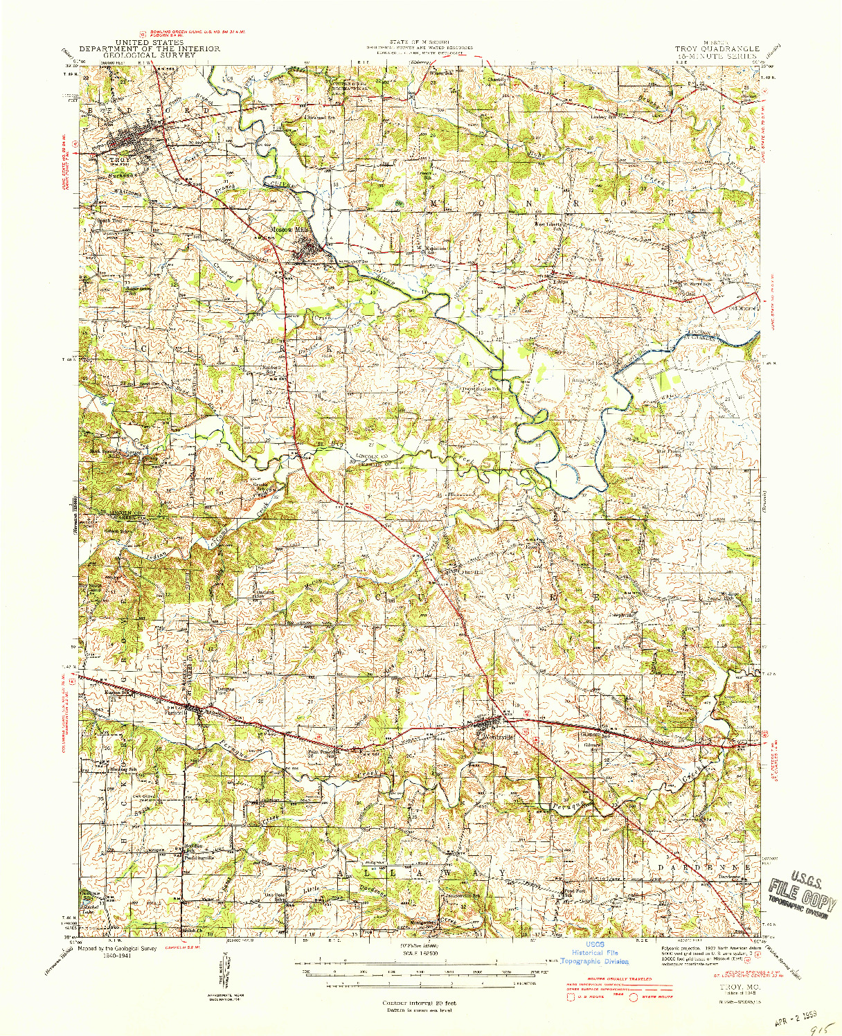 USGS 1:62500-SCALE QUADRANGLE FOR TROY, MO 1945