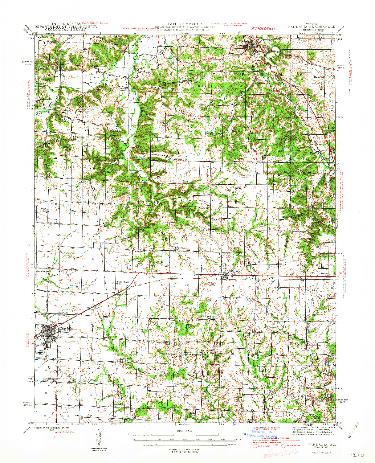 USGS 1:62500-SCALE QUADRANGLE FOR VANDALIA, MO 1945