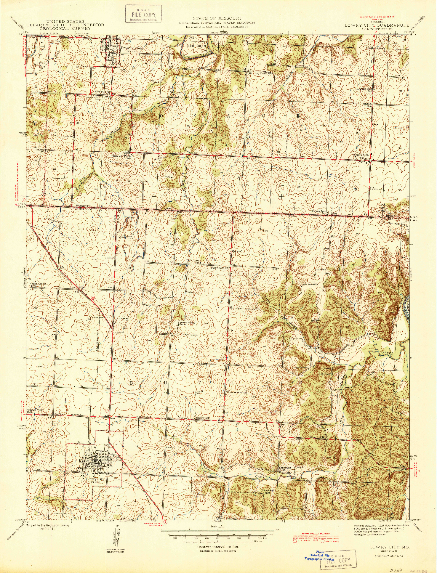 USGS 1:24000-SCALE QUADRANGLE FOR LOWRY CITY, MO 1945