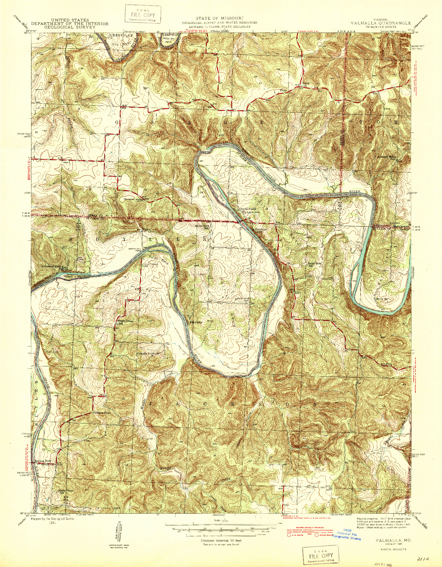 USGS 1:24000-SCALE QUADRANGLE FOR VALHALLA, MO 1945