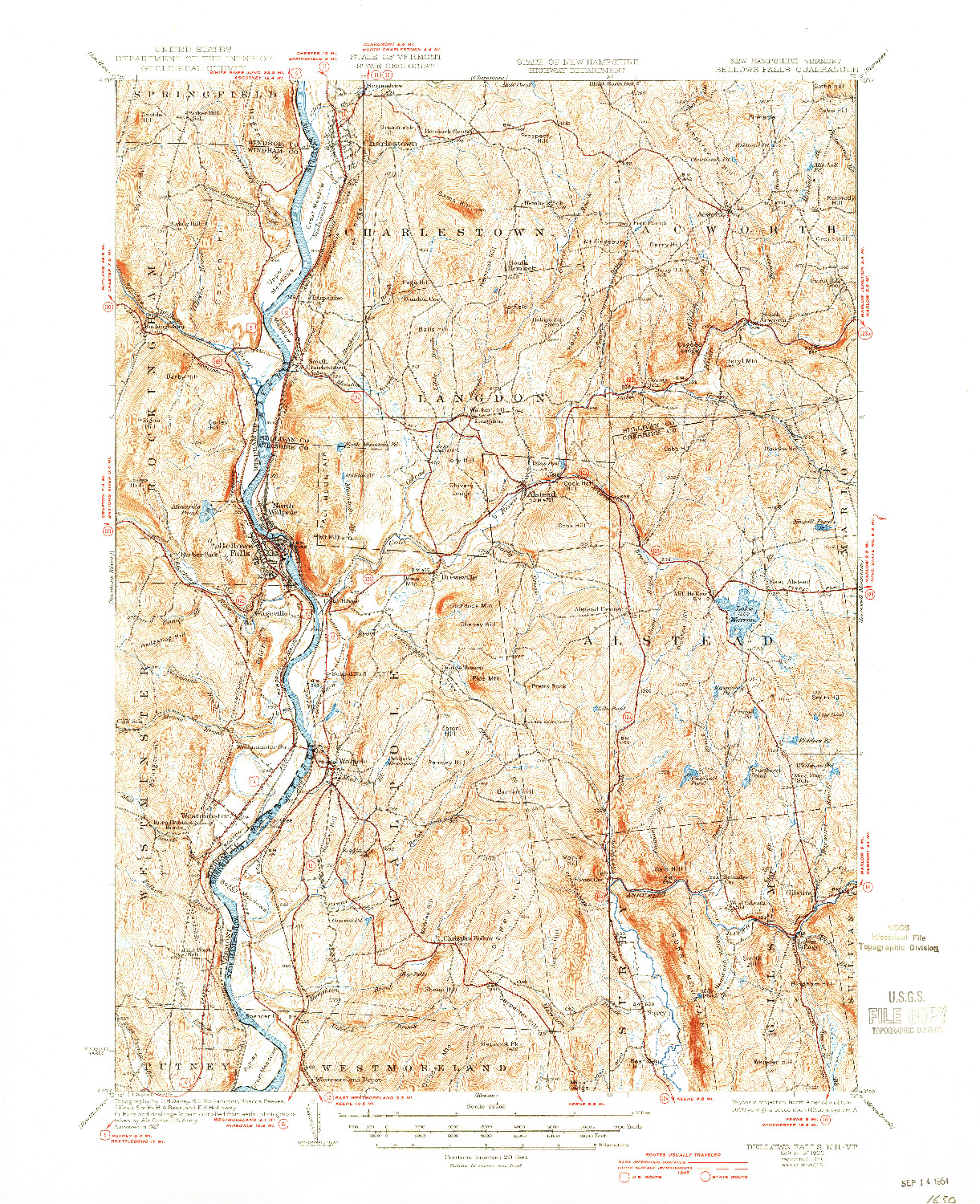 USGS 1:62500-SCALE QUADRANGLE FOR BELLOWS FALLS, NH 1930