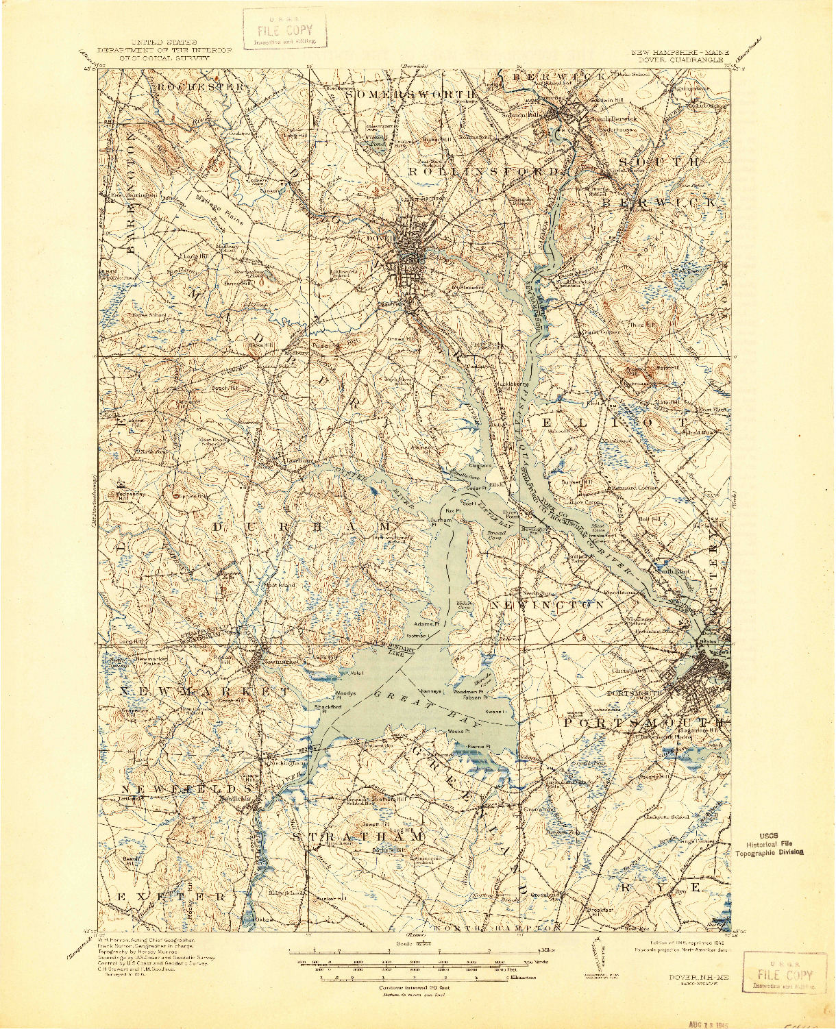 USGS 1:62500-SCALE QUADRANGLE FOR DOVER, NH 1918