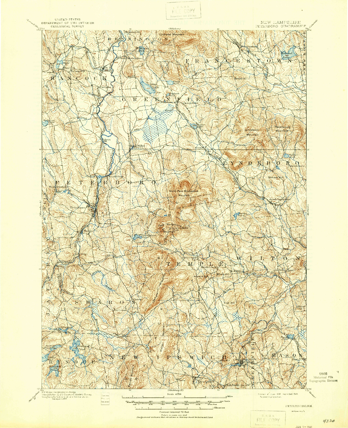 USGS 1:62500-SCALE QUADRANGLE FOR PETERBORO, NH 1900