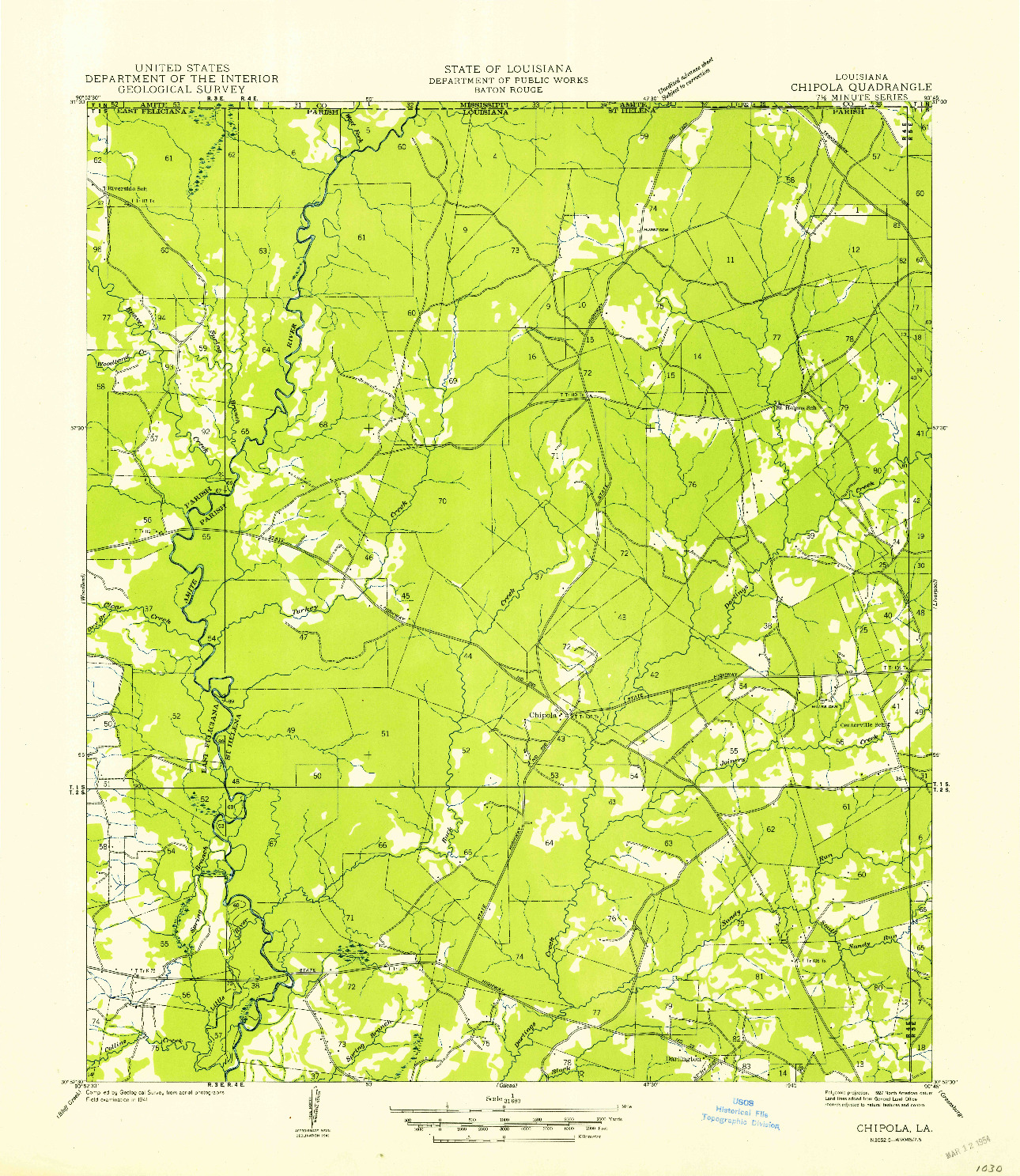USGS 1:31680-SCALE QUADRANGLE FOR CHIPOLA, LA 1945