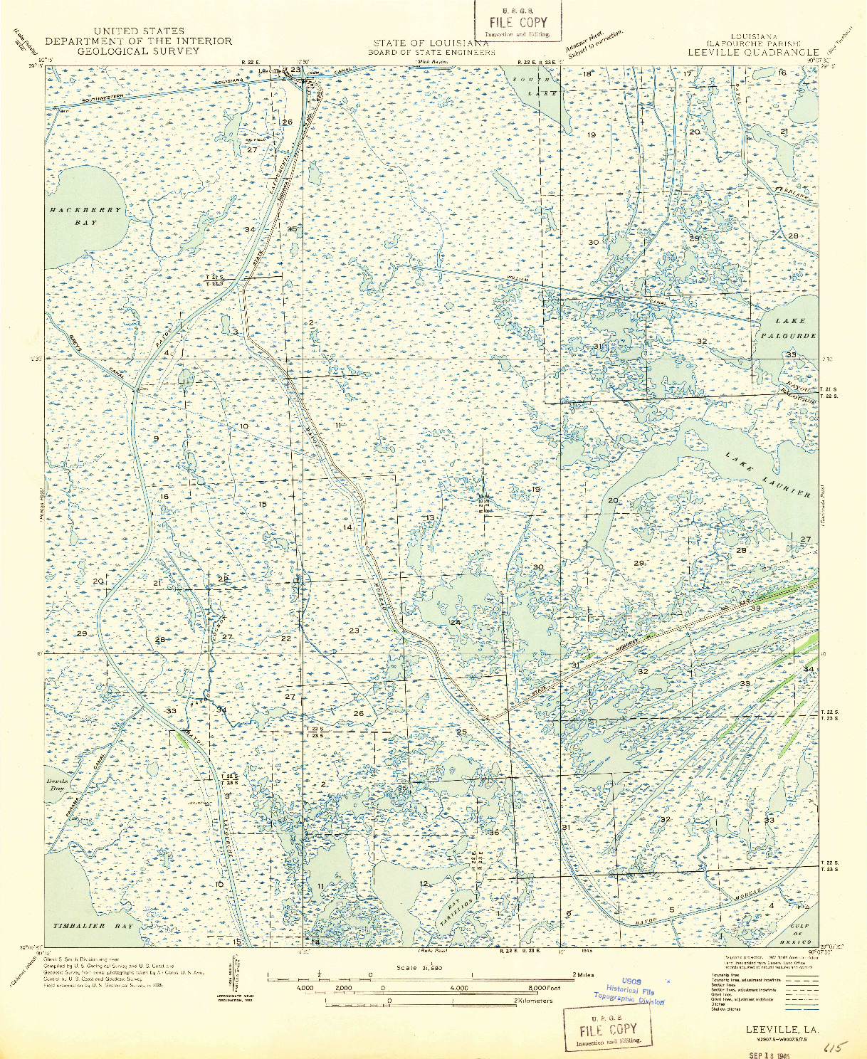 USGS 1:31680-SCALE QUADRANGLE FOR LEEVILLE, LA 1945