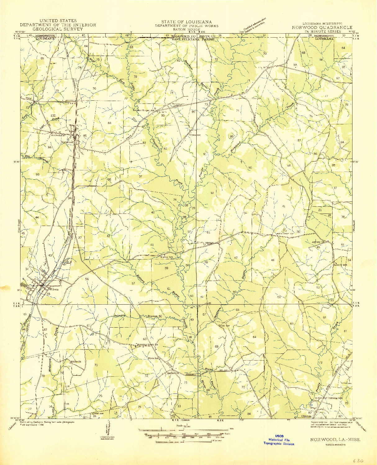 USGS 1:31680-SCALE QUADRANGLE FOR NORWOOD, LA 1945