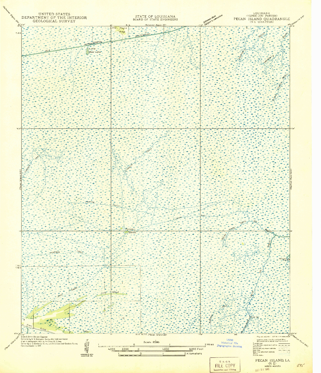 USGS 1:31680-SCALE QUADRANGLE FOR PECAN ISLAND NE, LA 1945