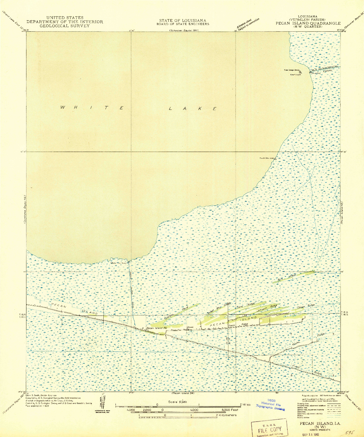 USGS 1:31680-SCALE QUADRANGLE FOR PECAN ISLAND NW, LA 1945