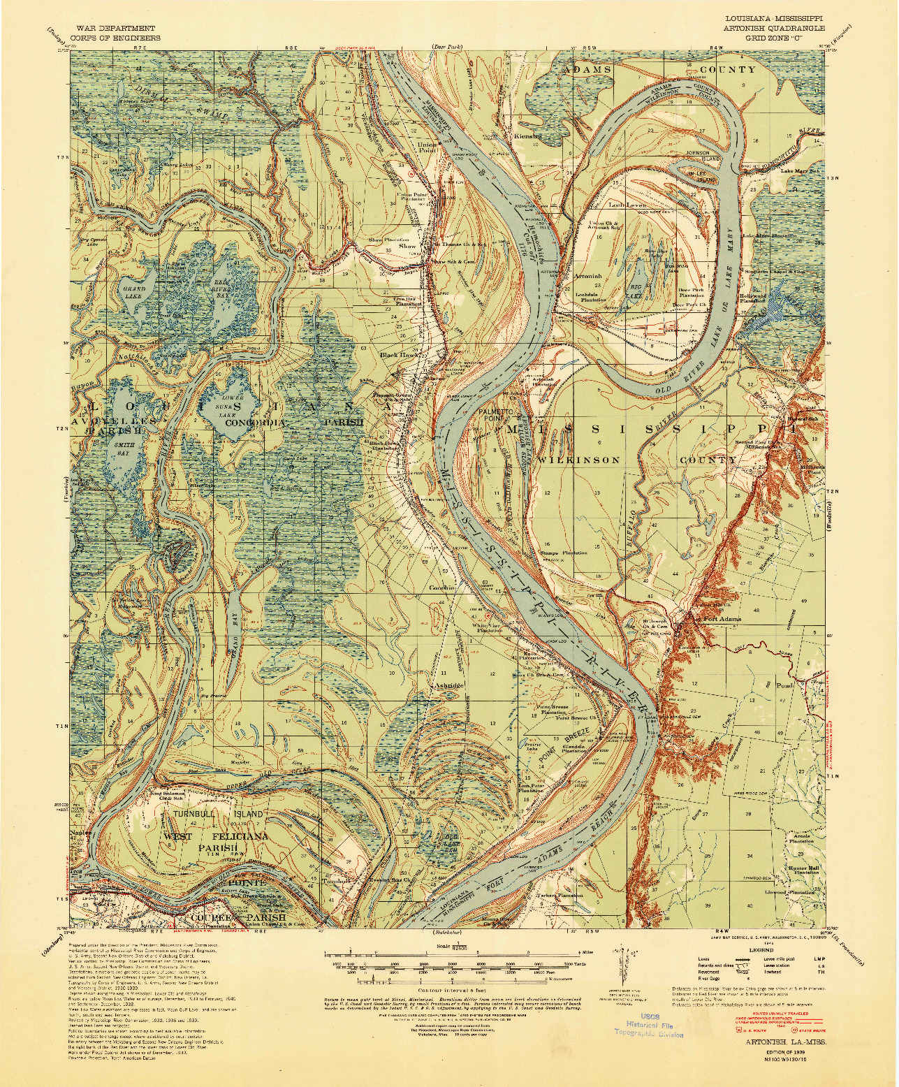 USGS 1:62500-SCALE QUADRANGLE FOR ARTONISH, LA 1939