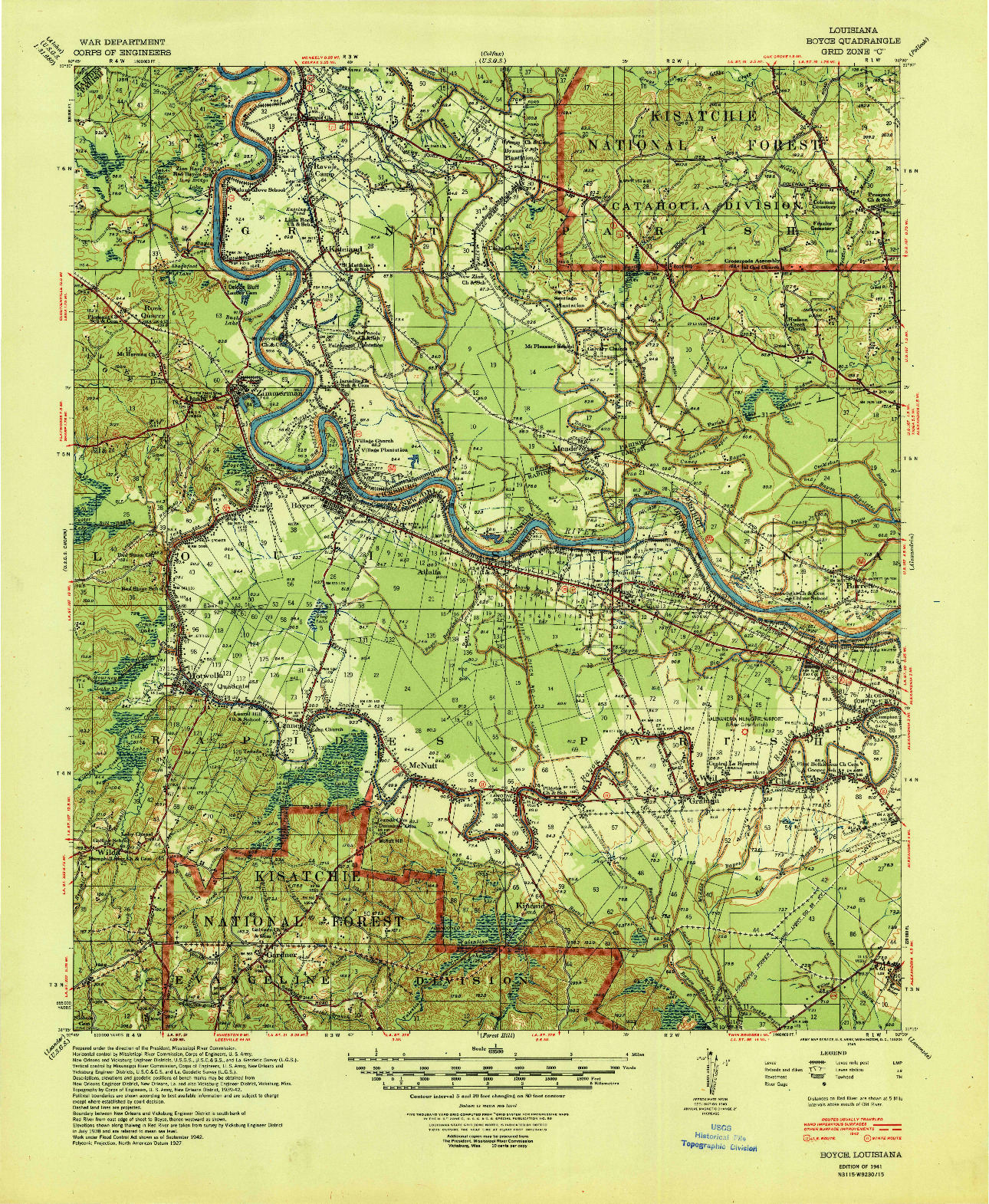 USGS 1:62500-SCALE QUADRANGLE FOR BOYCE, LA 1941